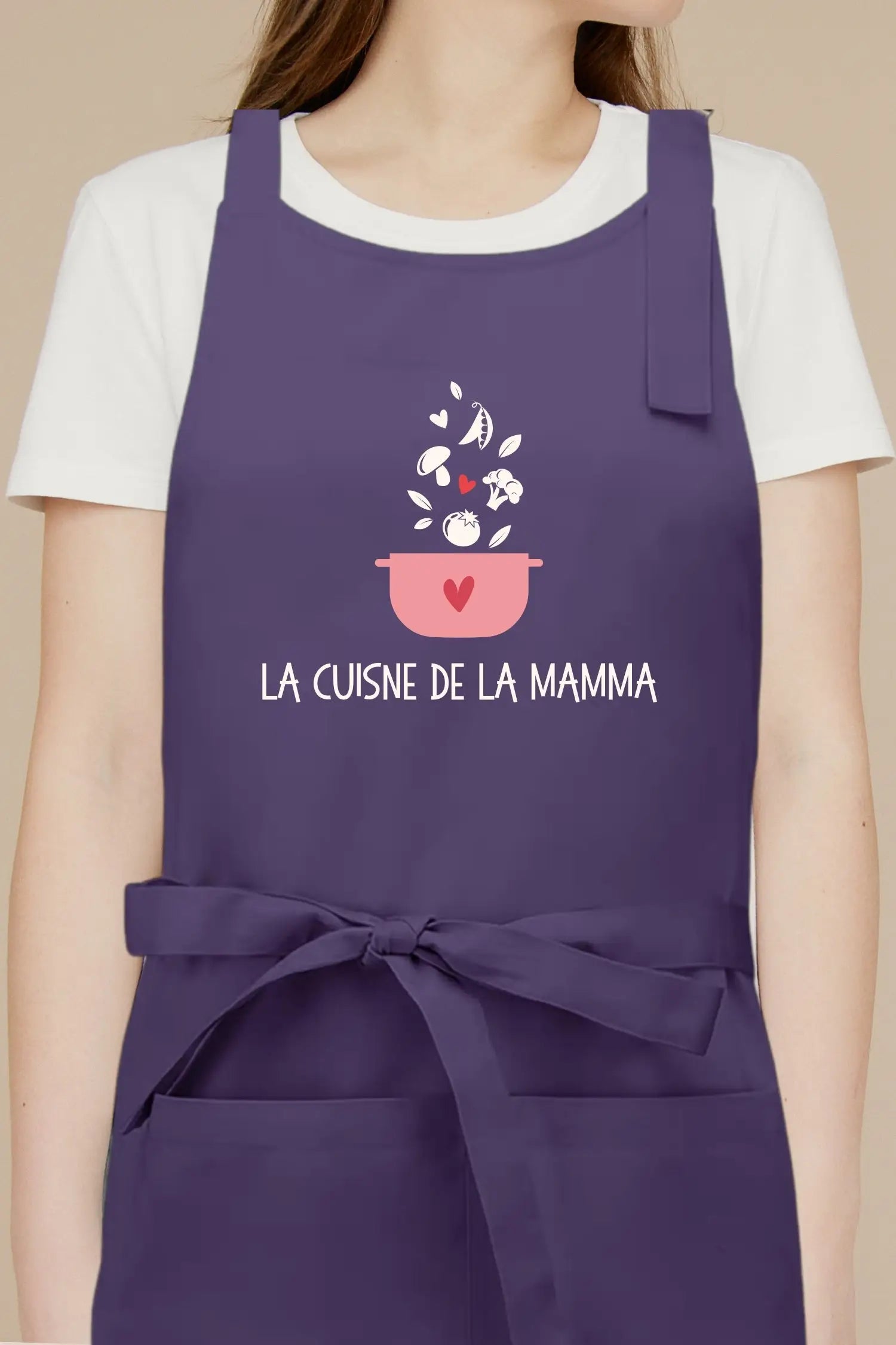 Tablier de cuisine personnalisé “La cuisine de la mamma” imprimé - Violet