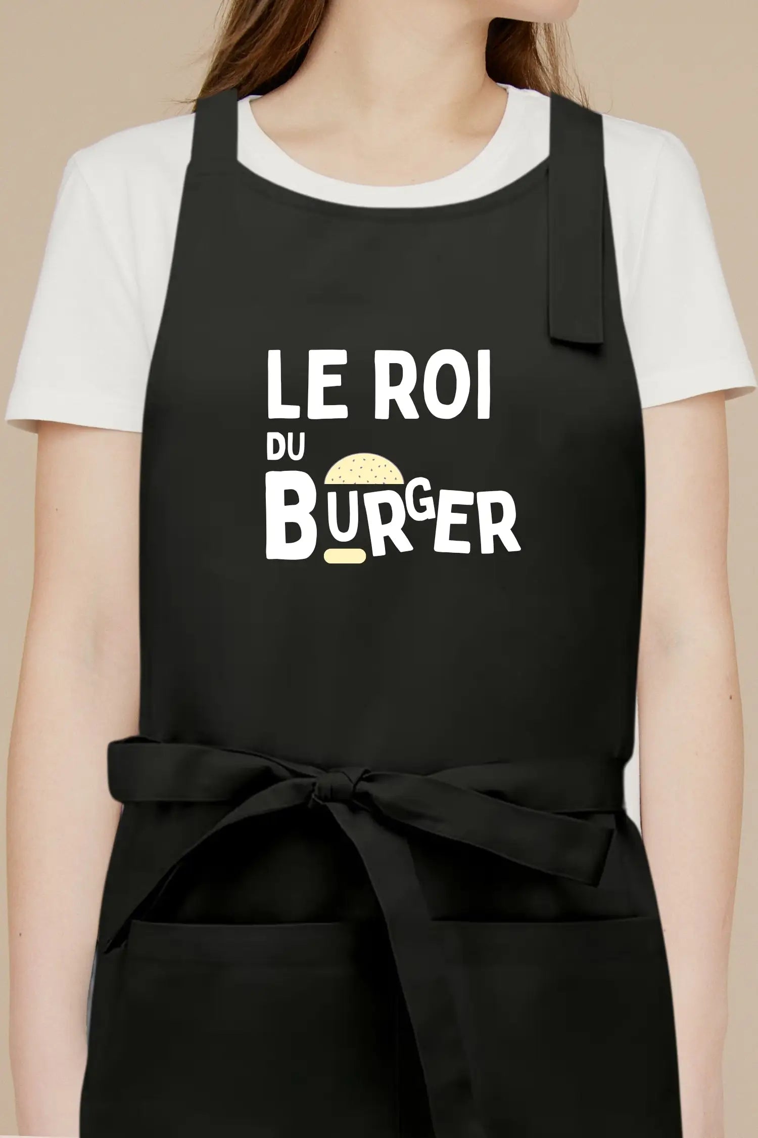 Tablier de cuisine personnalisé “Le roi du burger” imprimé - Noir