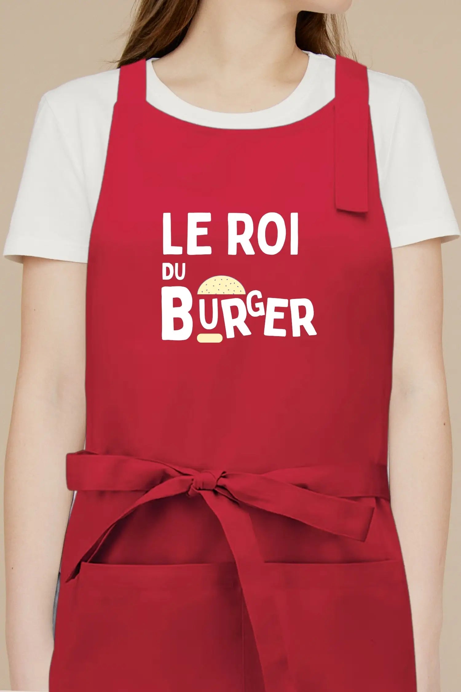 Tablier de cuisine personnalisé “Le roi du burger” imprimé - Rouge