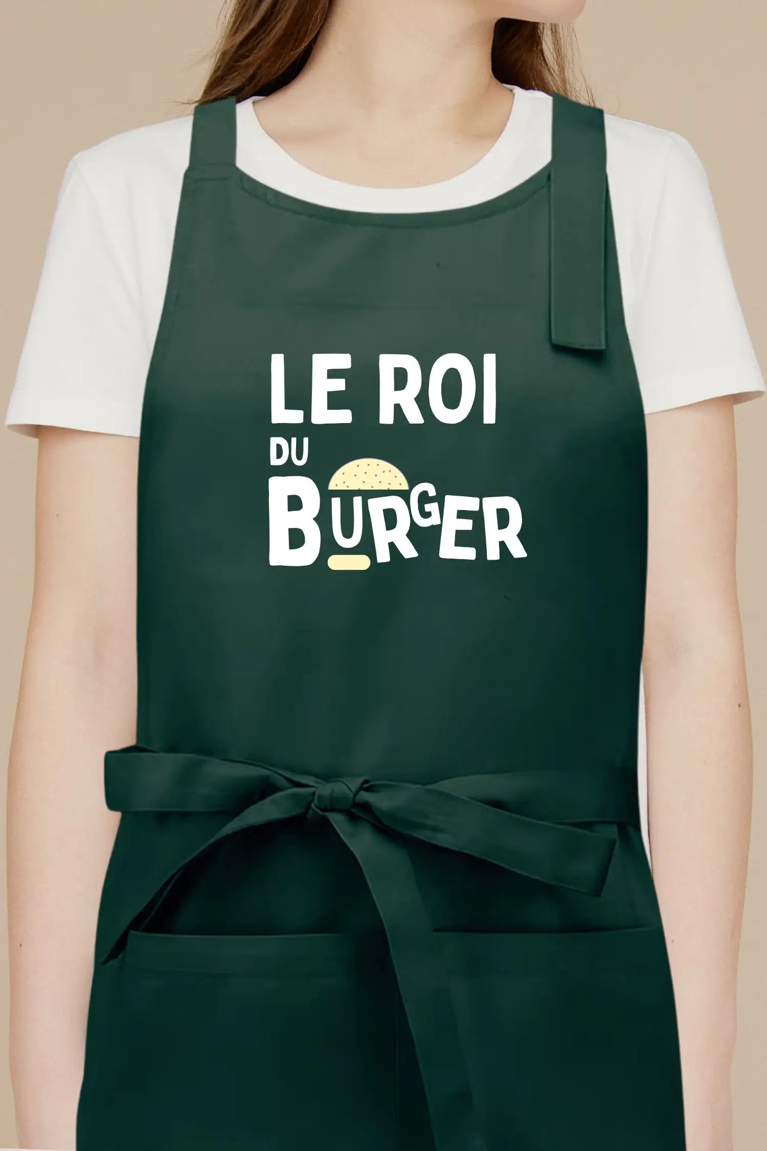 Tablier de cuisine personnalisé “Le roi du burger” imprimé - Vert