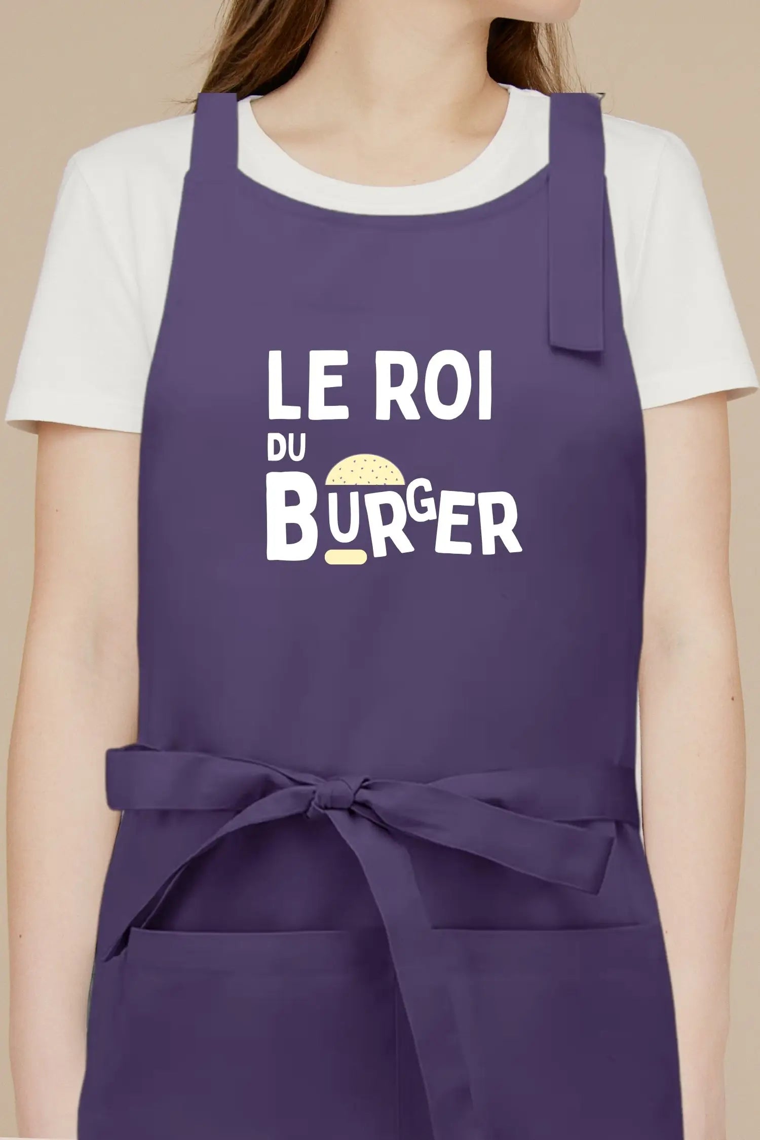Tablier de cuisine personnalisé “Le roi du burger” imprimé - Violet