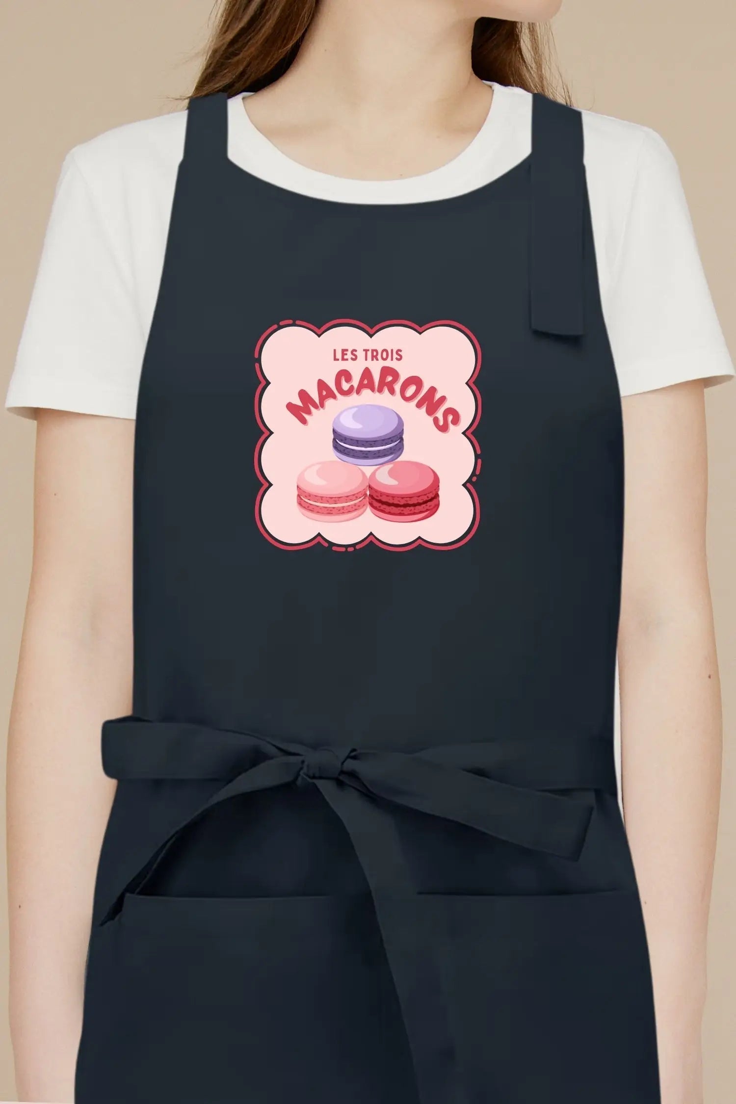 Tablier de cuisine personnalisé “Les trois macarons” imprimé - Bleu marine