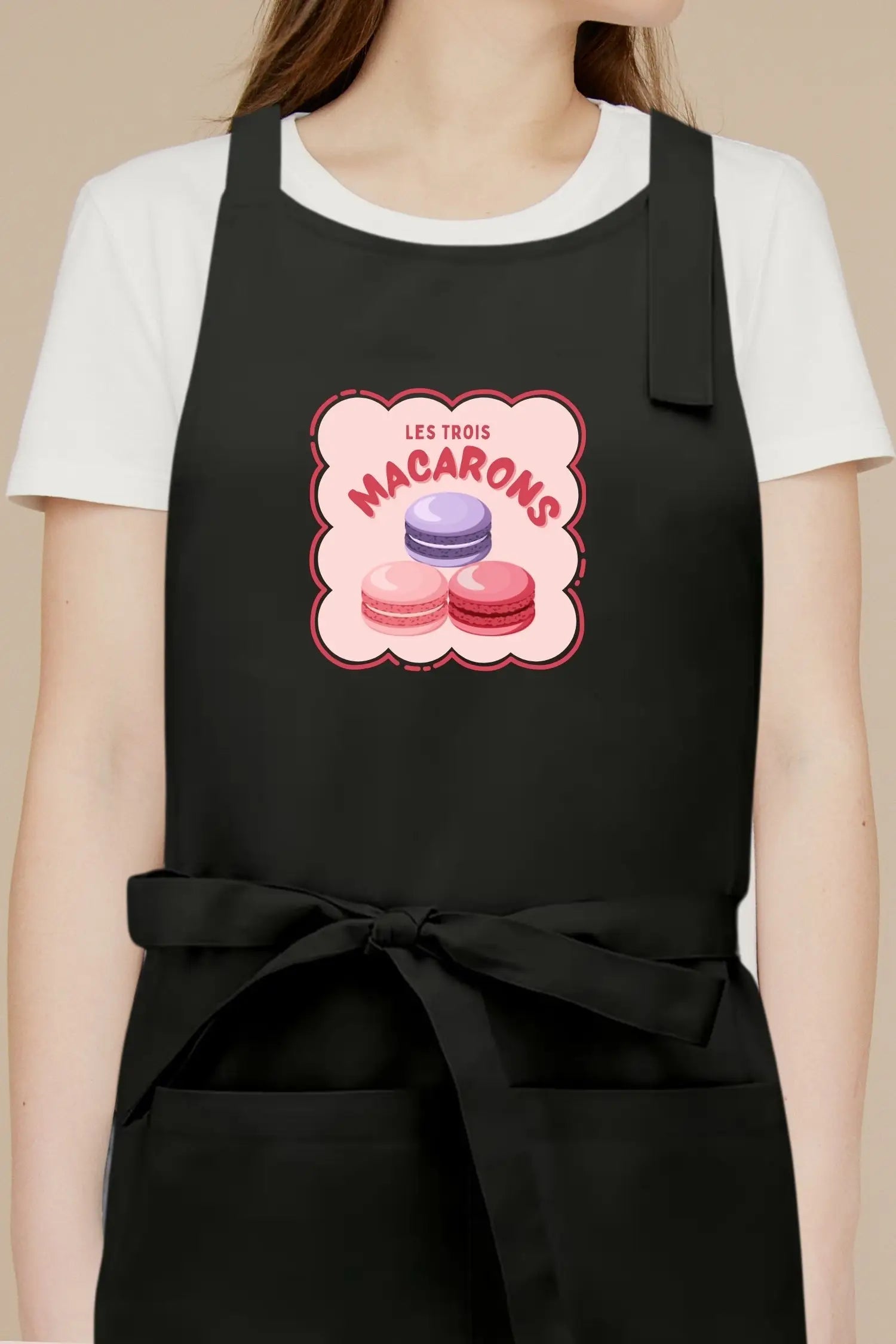 Tablier de cuisine personnalisé “Les trois macarons” imprimé - Noir