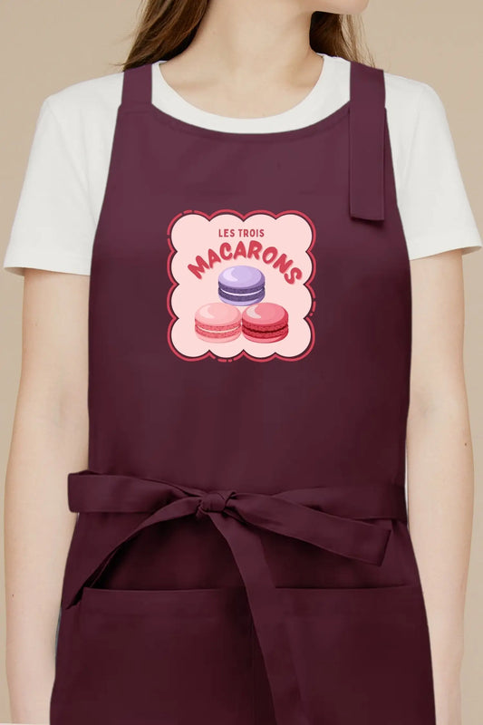 Tablier de cuisine personnalisé “Les trois macarons” imprimé - Prune