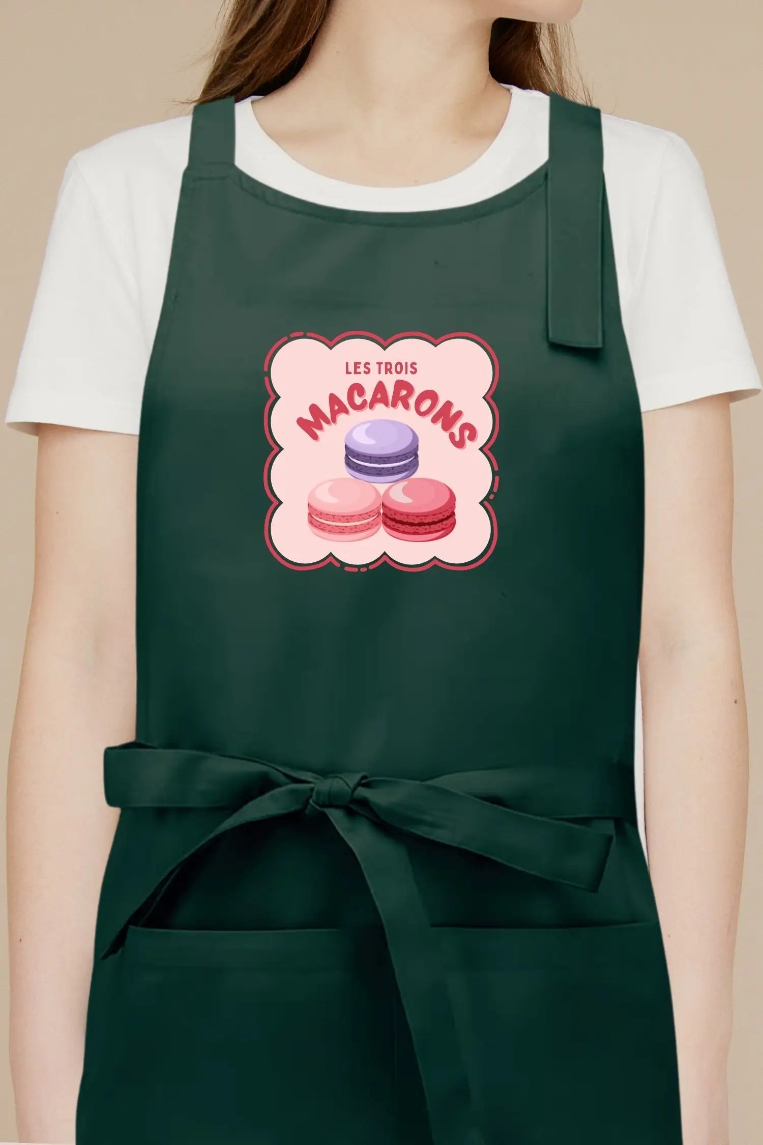Tablier de cuisine personnalisé “Les trois macarons” imprimé - Vert