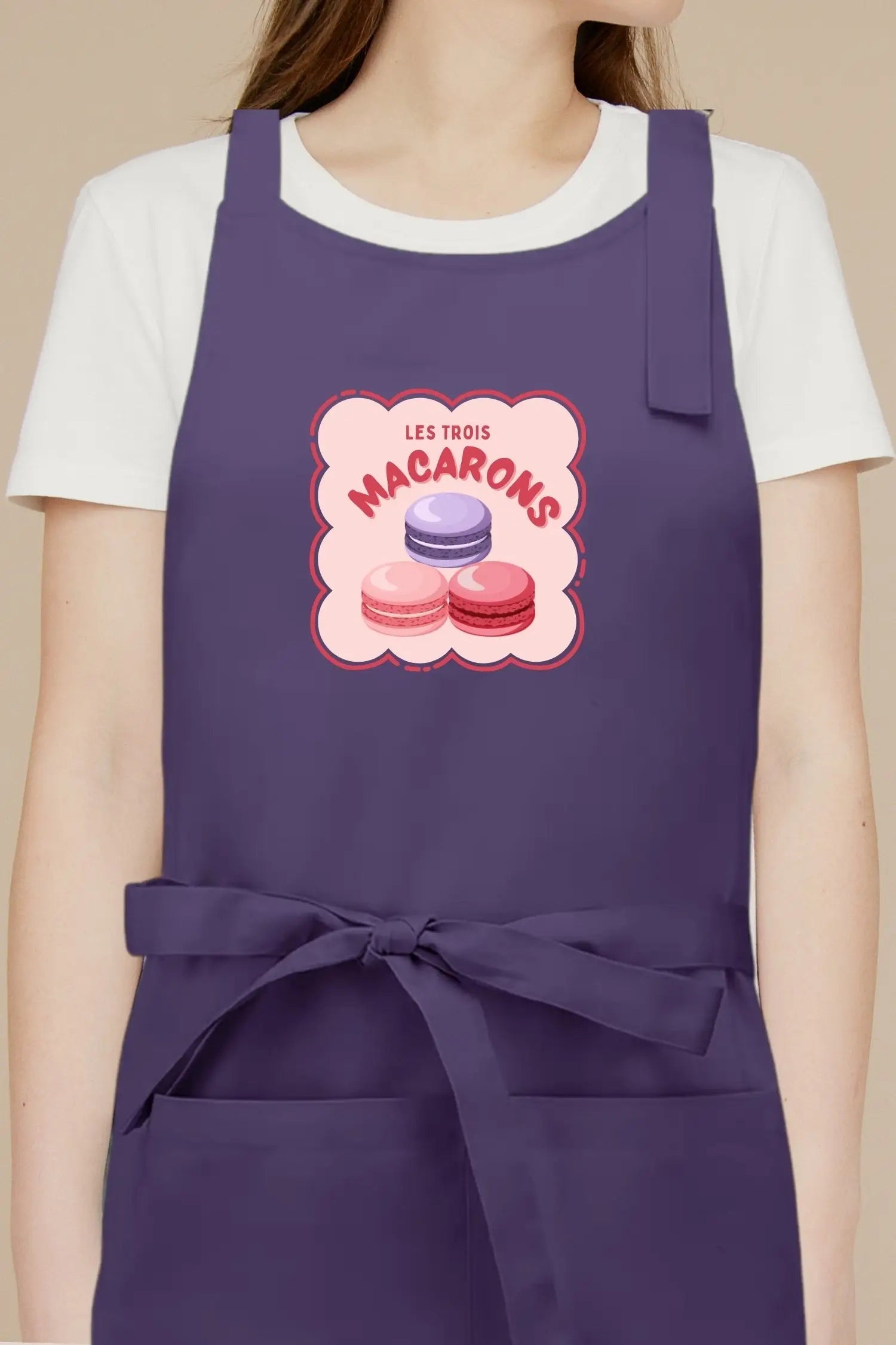 Tablier de cuisine personnalisé “Les trois macarons” imprimé - Violet