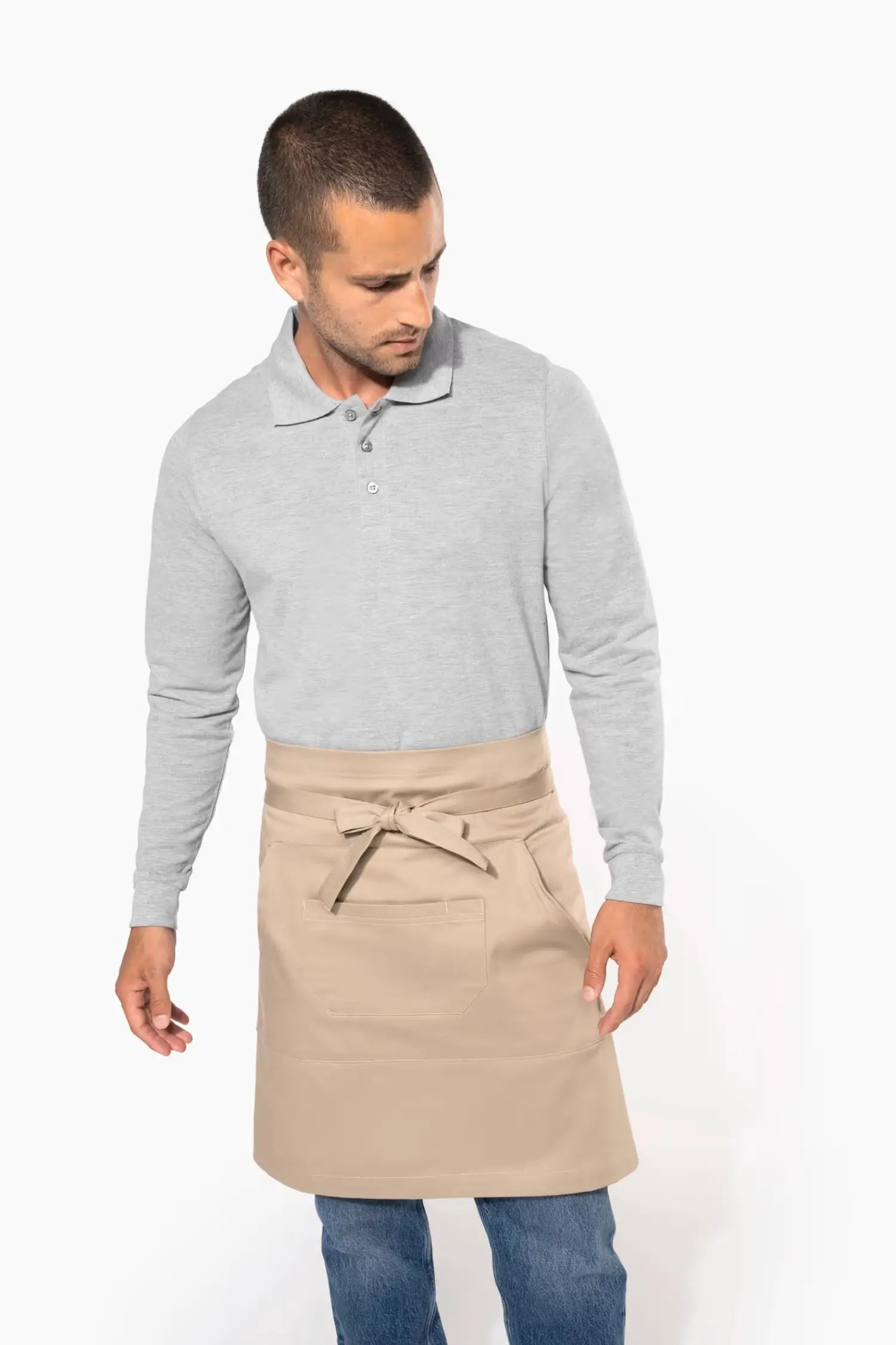 Tablier de cuisine personnalisé Mi-Long Personnalisable avec Double Poche - 100% Coton - Kaki