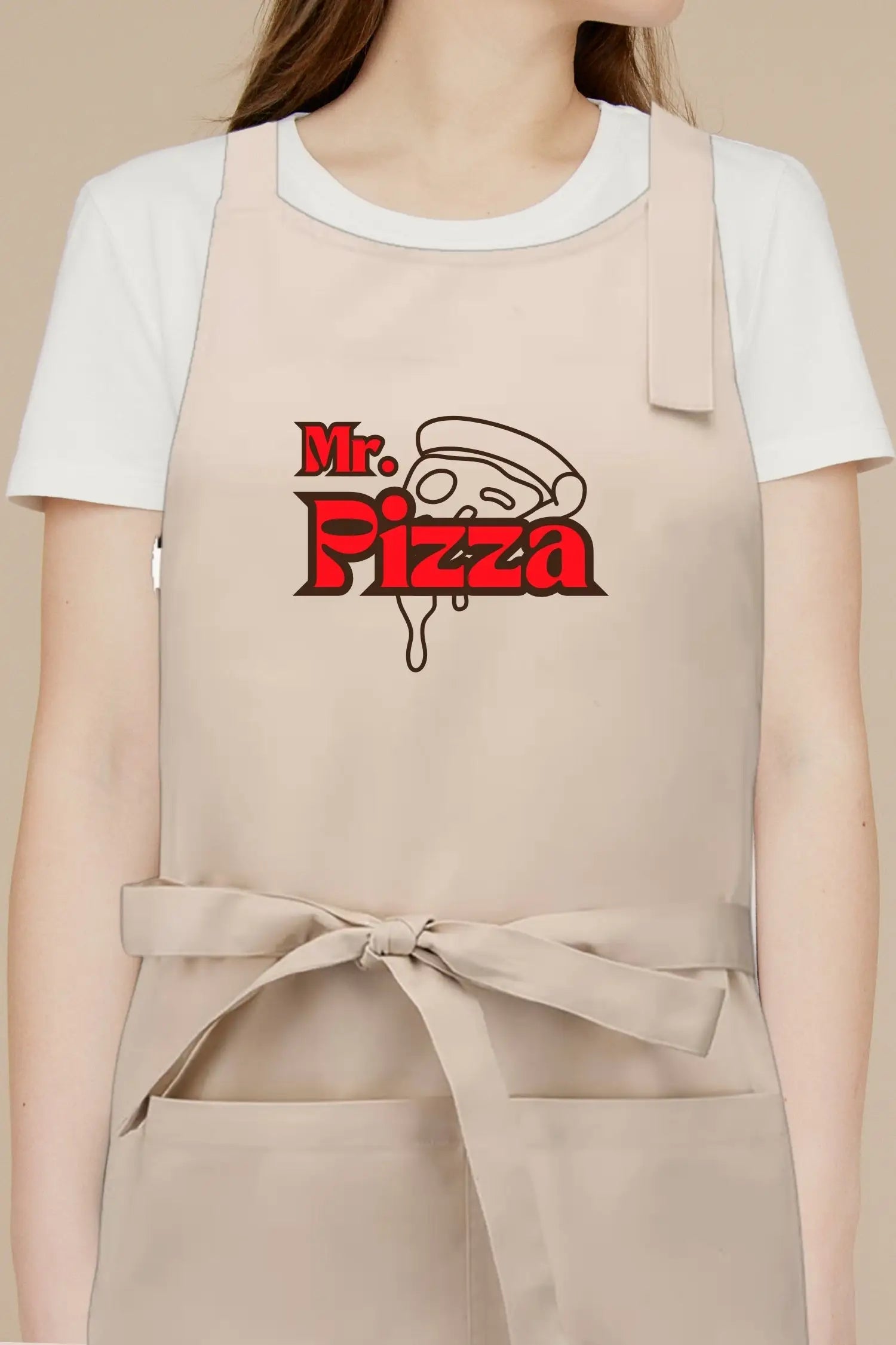 Tablier de cuisine personnalisé “Mr. Pizza” imprimé - Beige