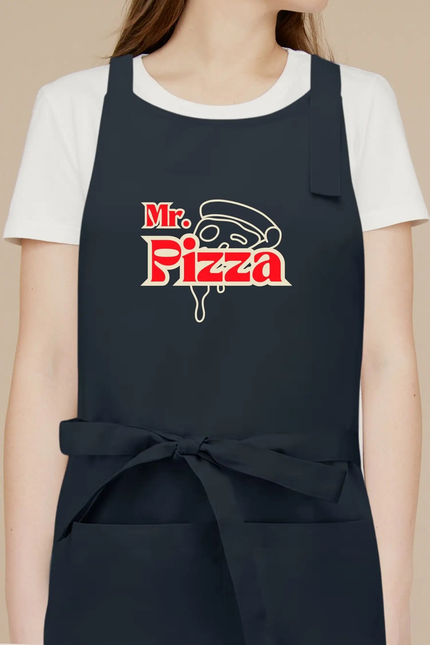 Tablier de cuisine personnalisé “Mr. Pizza” imprimé - Bleu marine