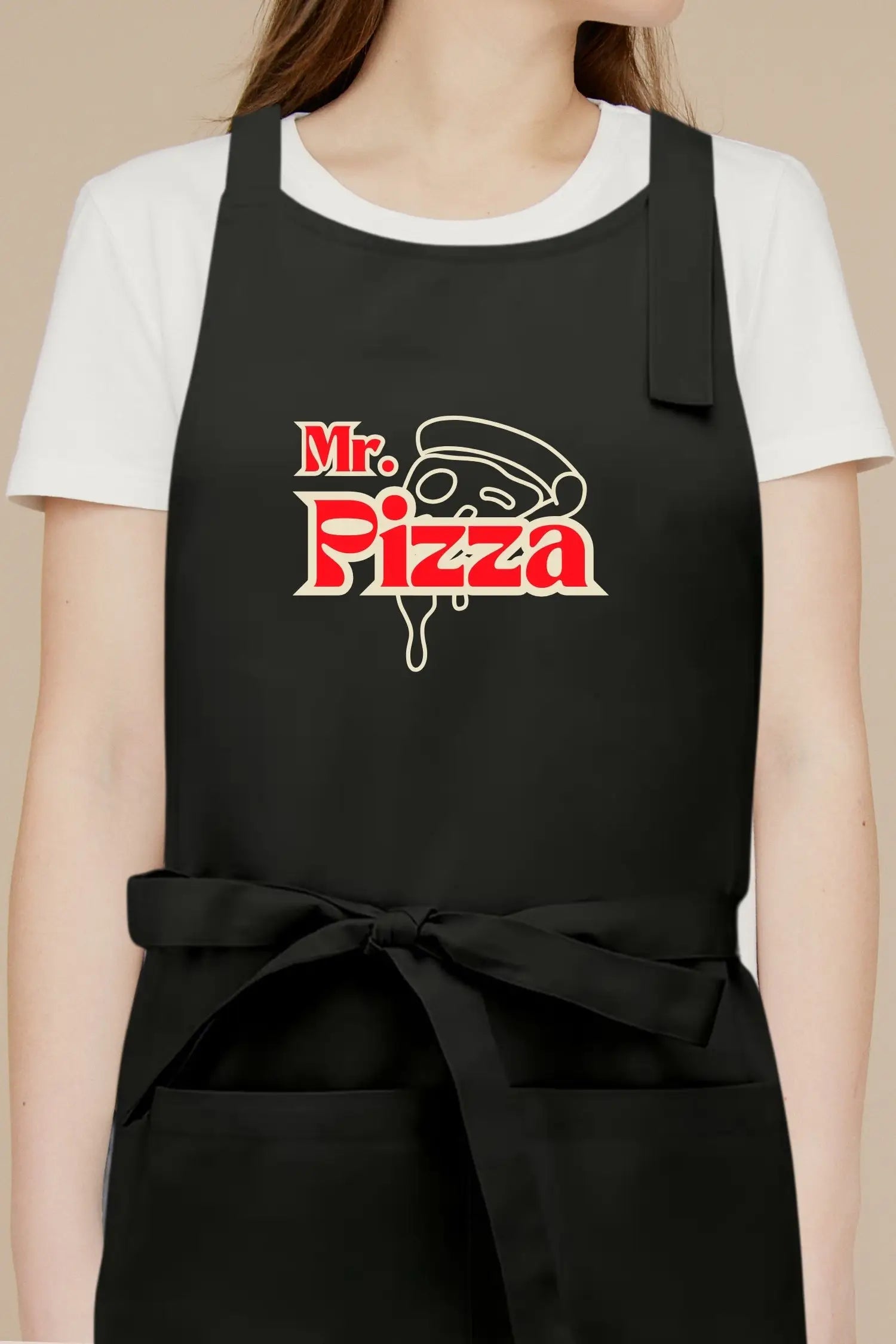 Tablier de cuisine personnalisé “Mr. Pizza” imprimé - Noir