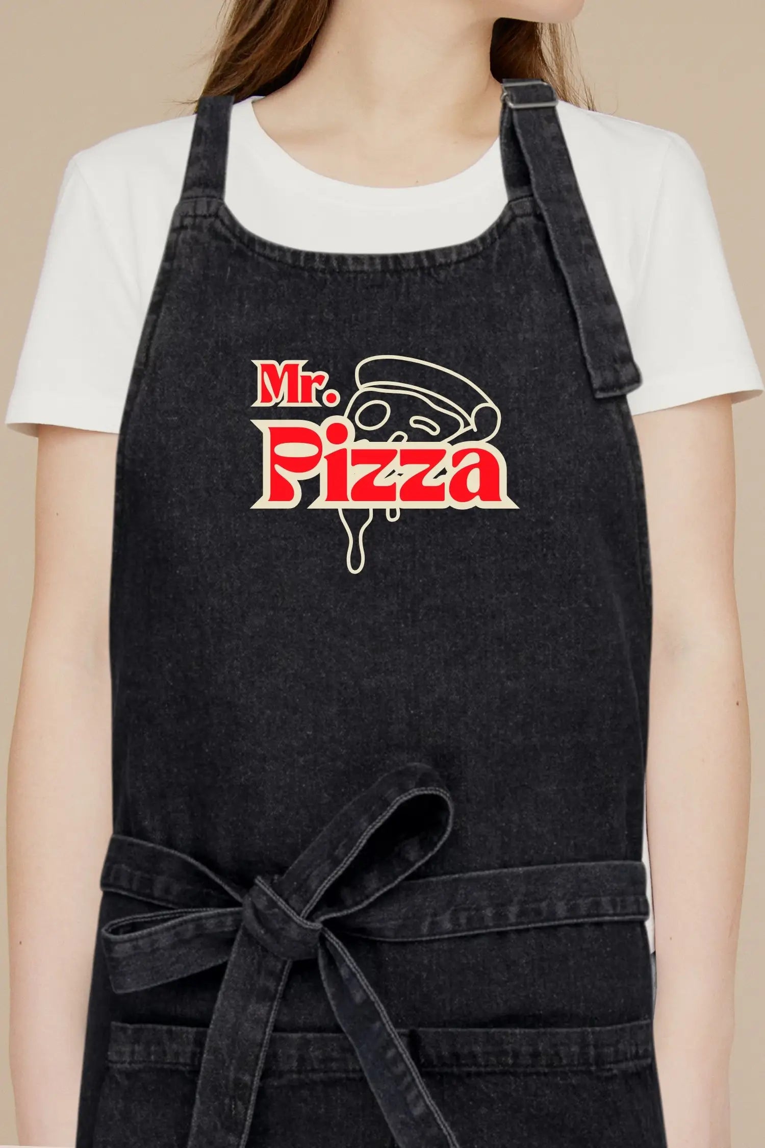 Tablier de cuisine personnalisé “Mr. Pizza” imprimé - Noir Denim