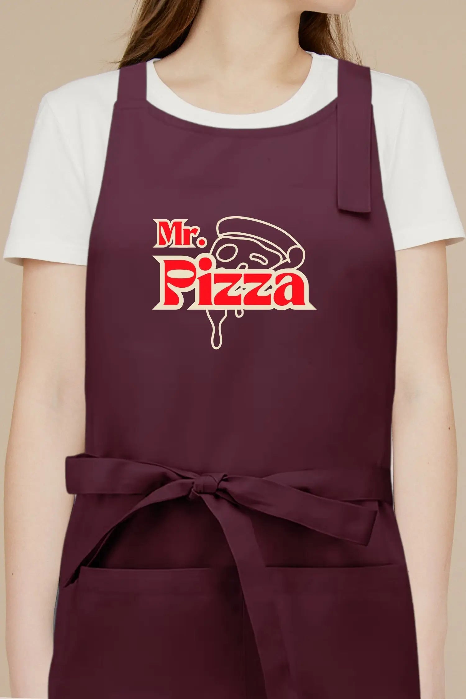 Tablier de cuisine personnalisé “Mr. Pizza” imprimé - Prune