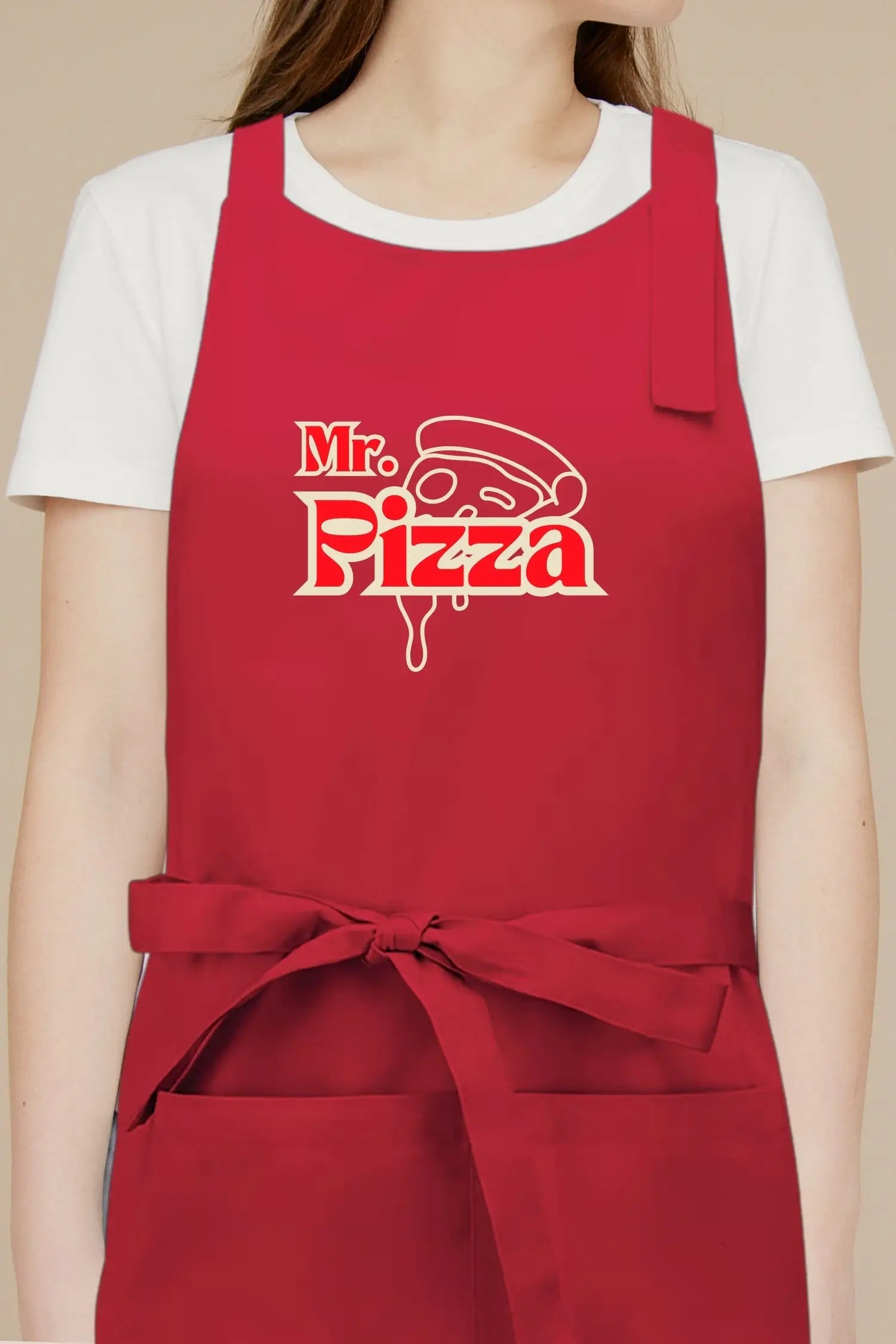 Tablier de cuisine personnalisé “Mr. Pizza” imprimé - Rouge