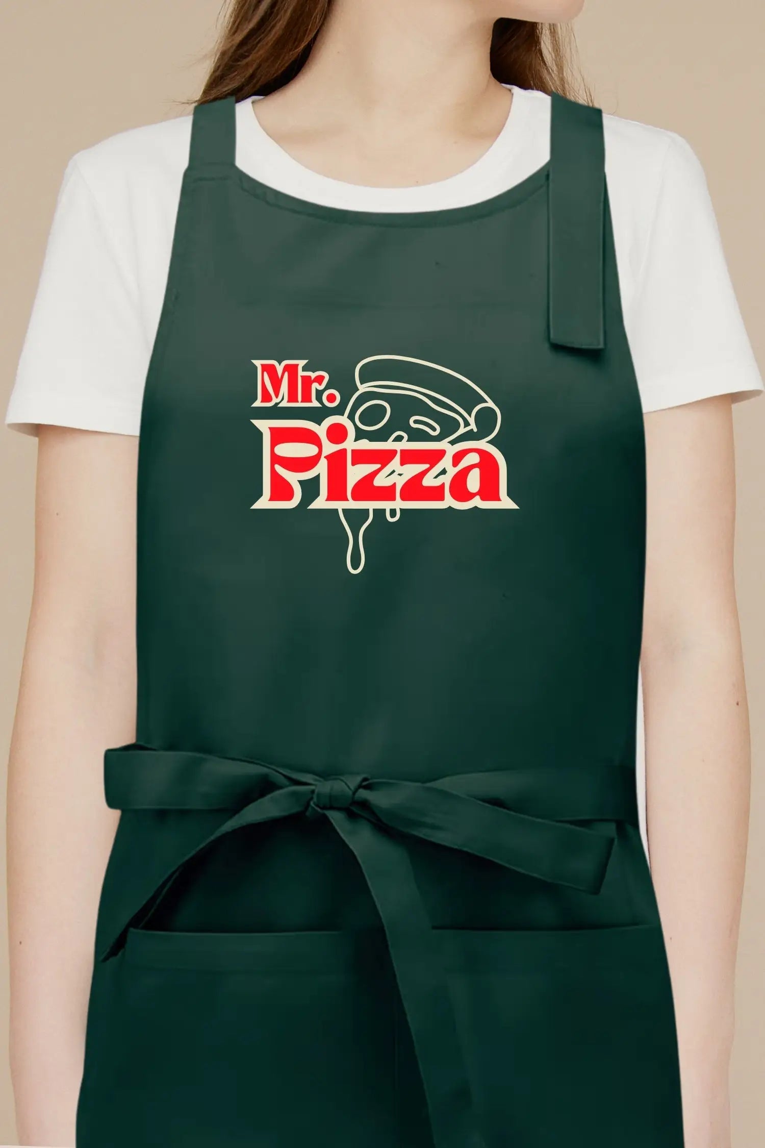 Tablier de cuisine personnalisé “Mr. Pizza” imprimé - Vert