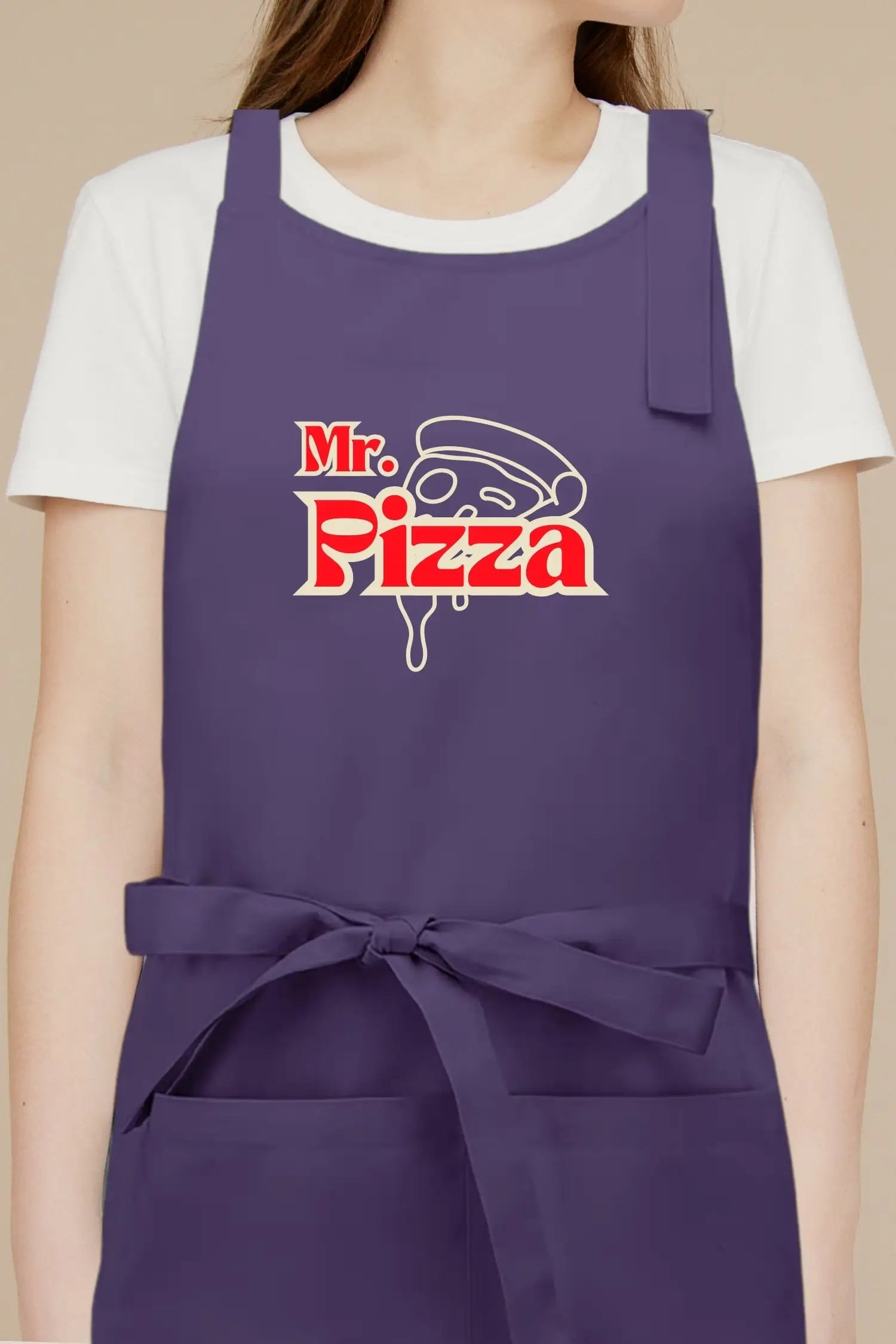 Tablier de cuisine personnalisé “Mr. Pizza” imprimé - Violet