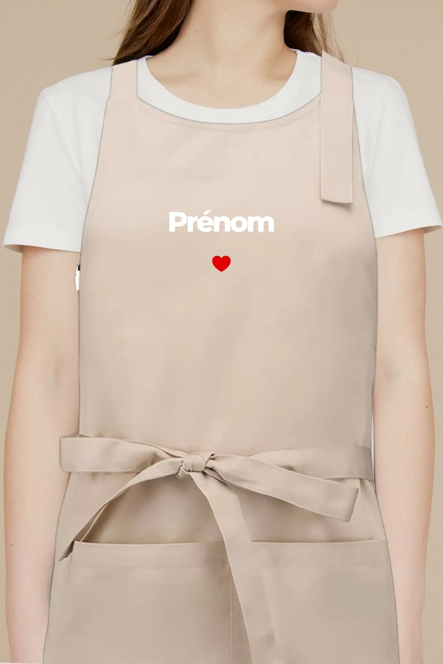 Tablier de cuisine personnalisé “Prénom coeur” brodé - Beige