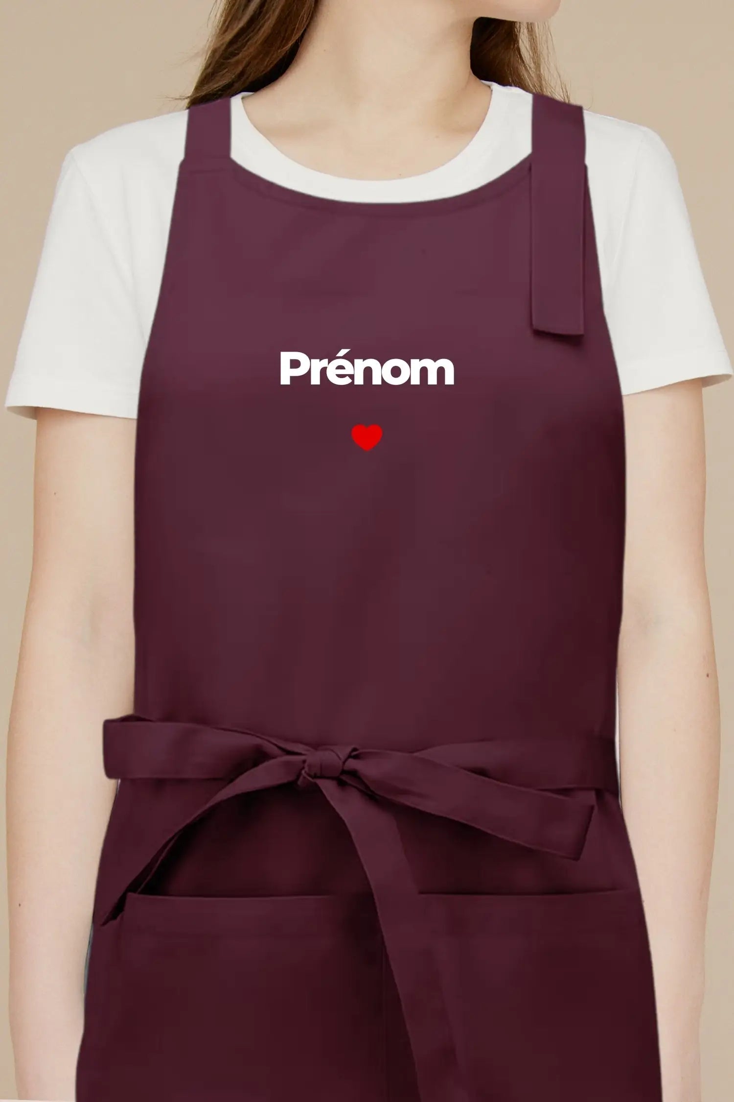 Tablier de cuisine personnalisé “Prénom coeur” brodé - Prune