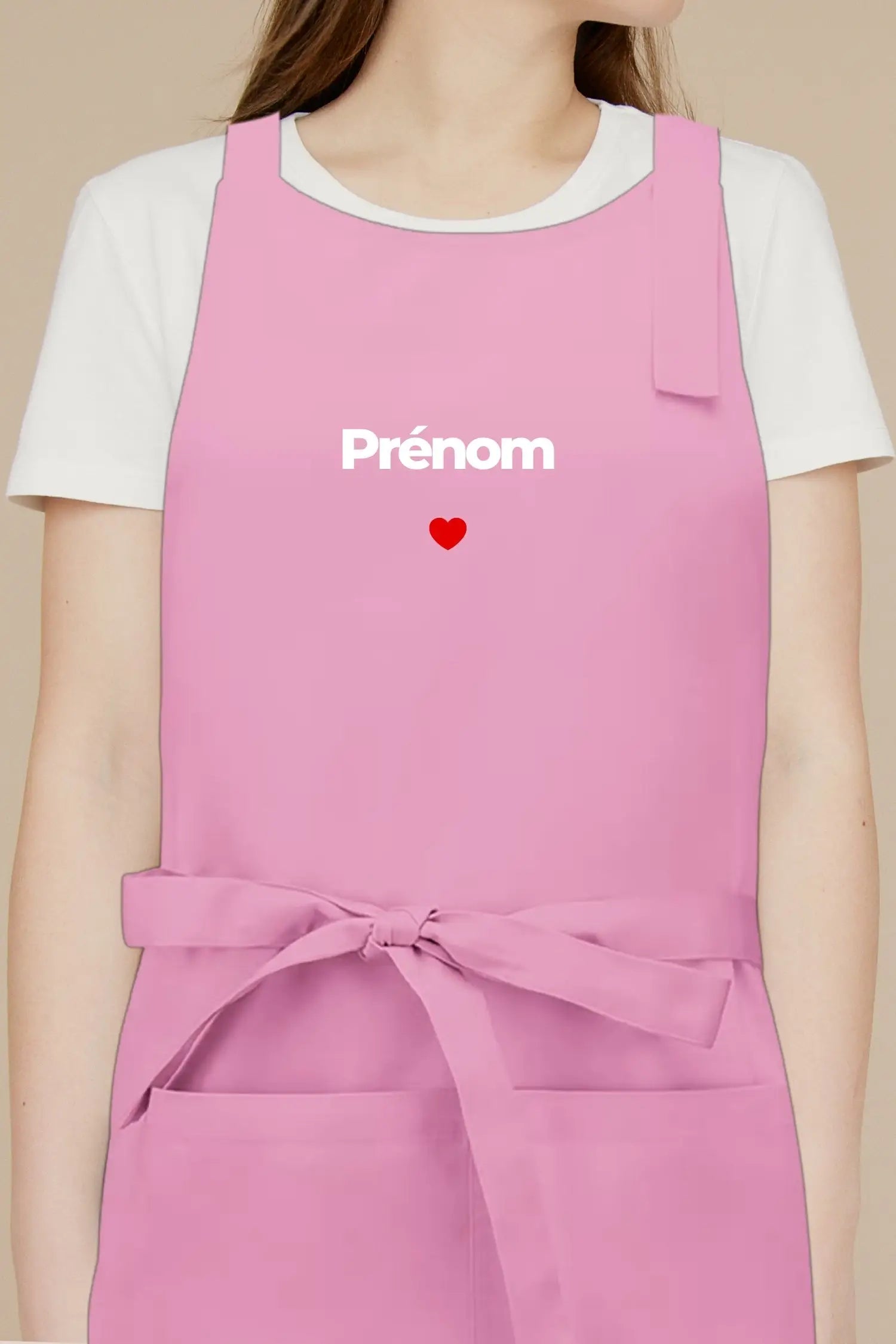 Tablier de cuisine personnalisé “Prénom coeur” brodé - Rose