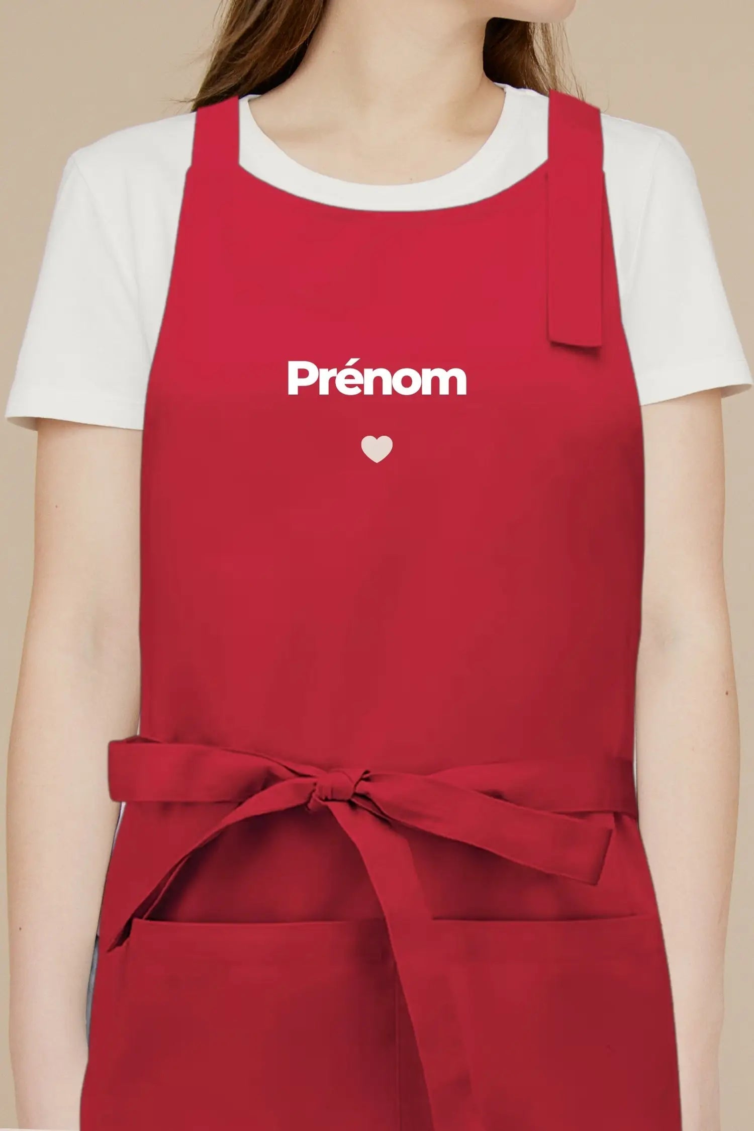 Tablier de cuisine personnalisé “Prénom coeur” brodé - Rouge