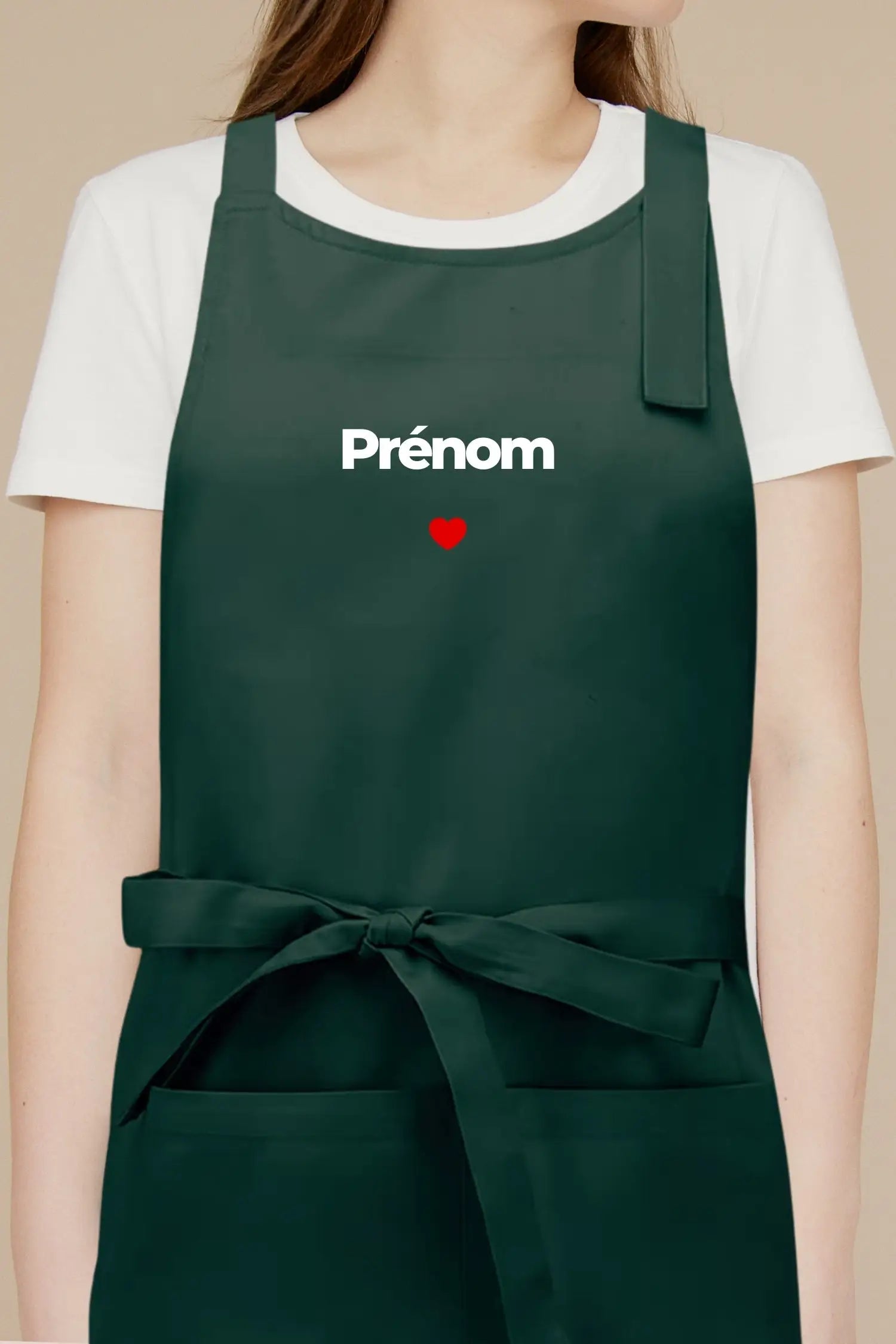 Tablier de cuisine personnalisé “Prénom coeur” brodé - Vert