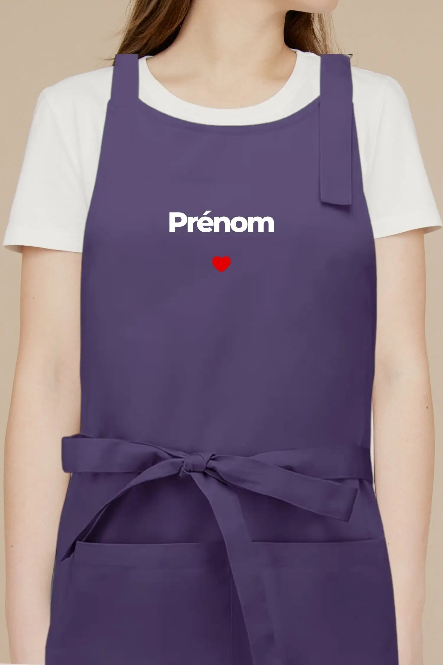 Tablier de cuisine personnalisé “Prénom coeur” brodé - Violet