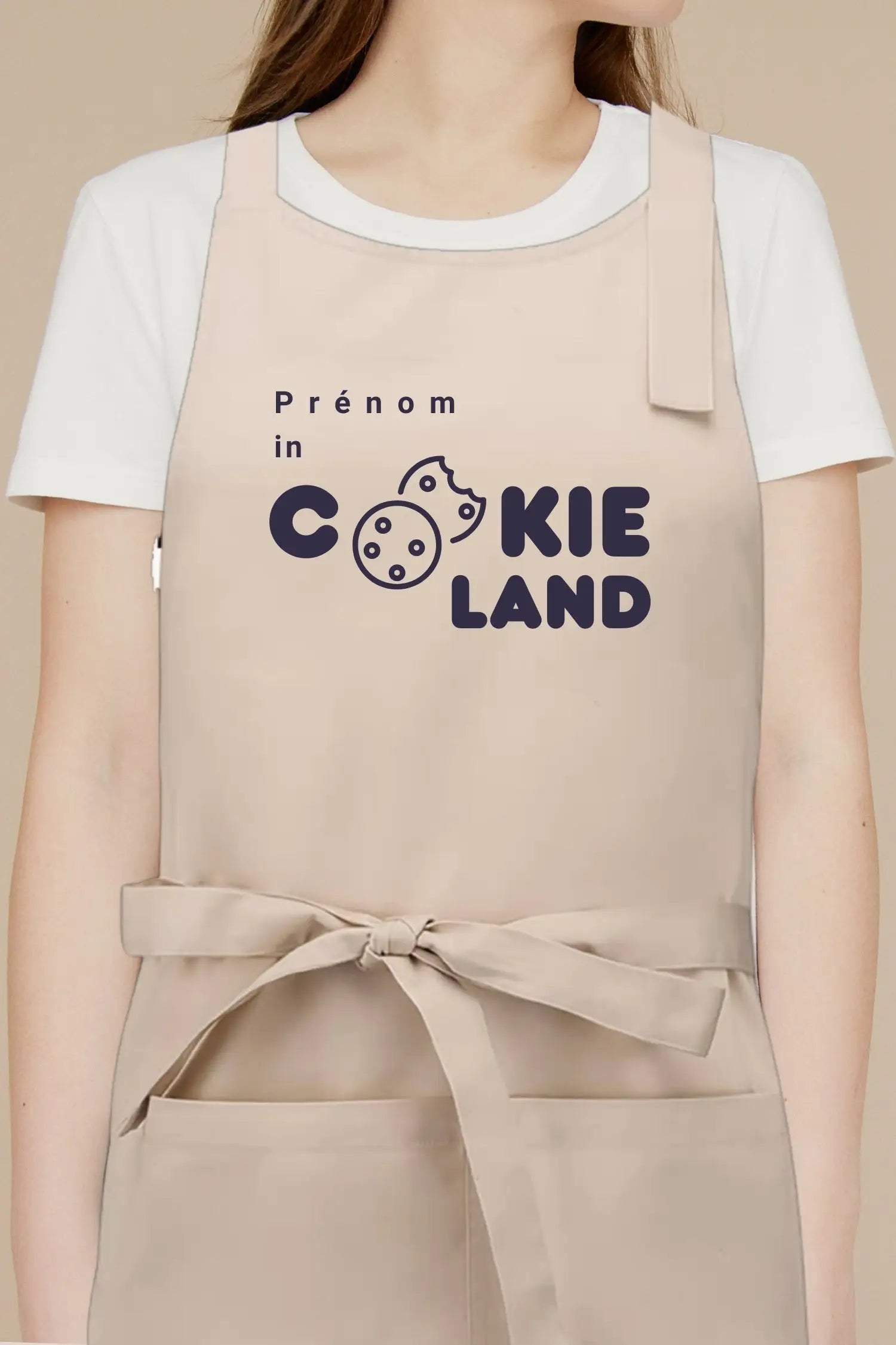 Tablier de cuisine personnalisé “Prénom in Cookieland” brodé - Beige