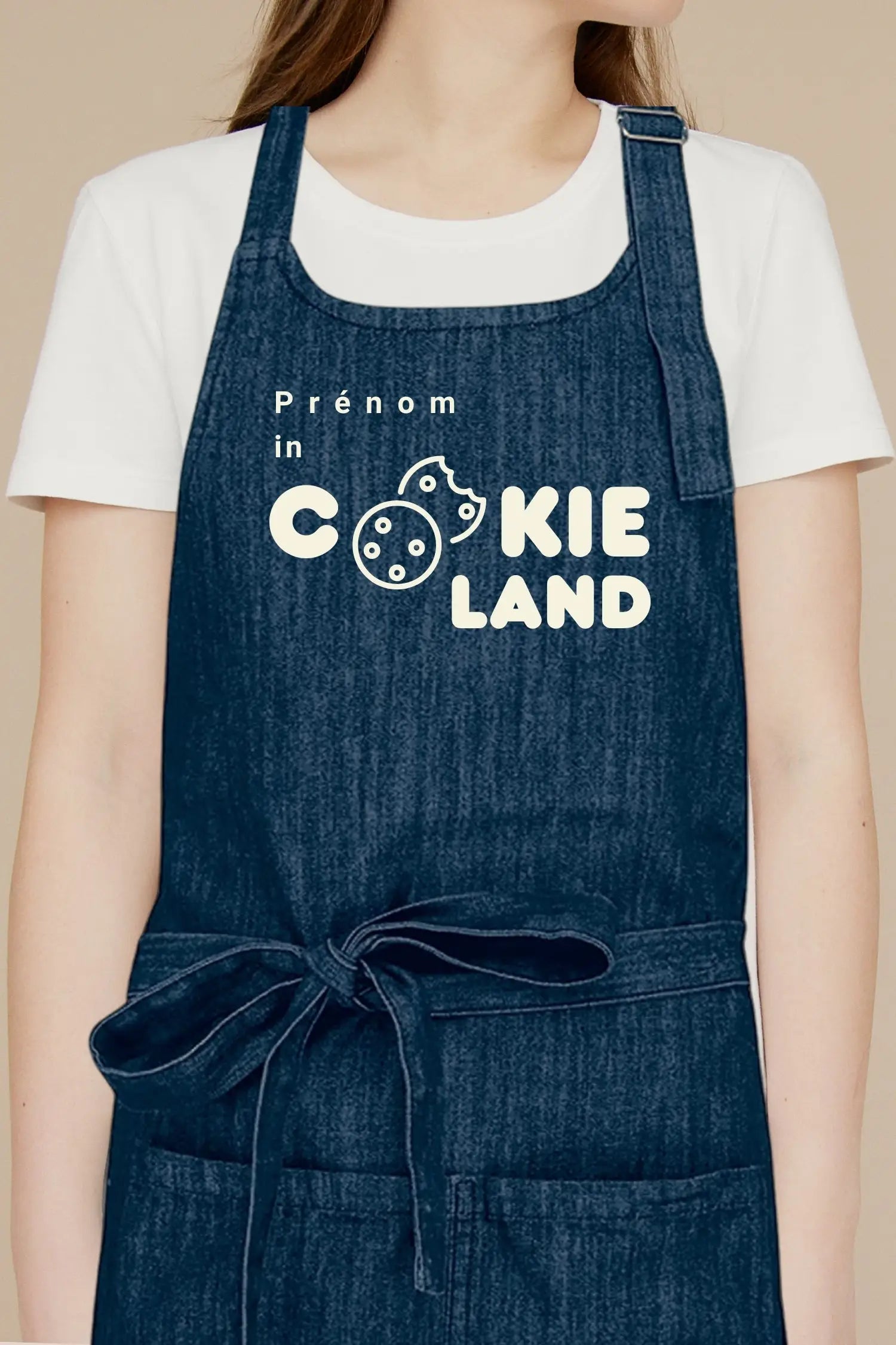 Tablier de cuisine personnalisé “Prénom in Cookieland” brodé - Bleu Denim