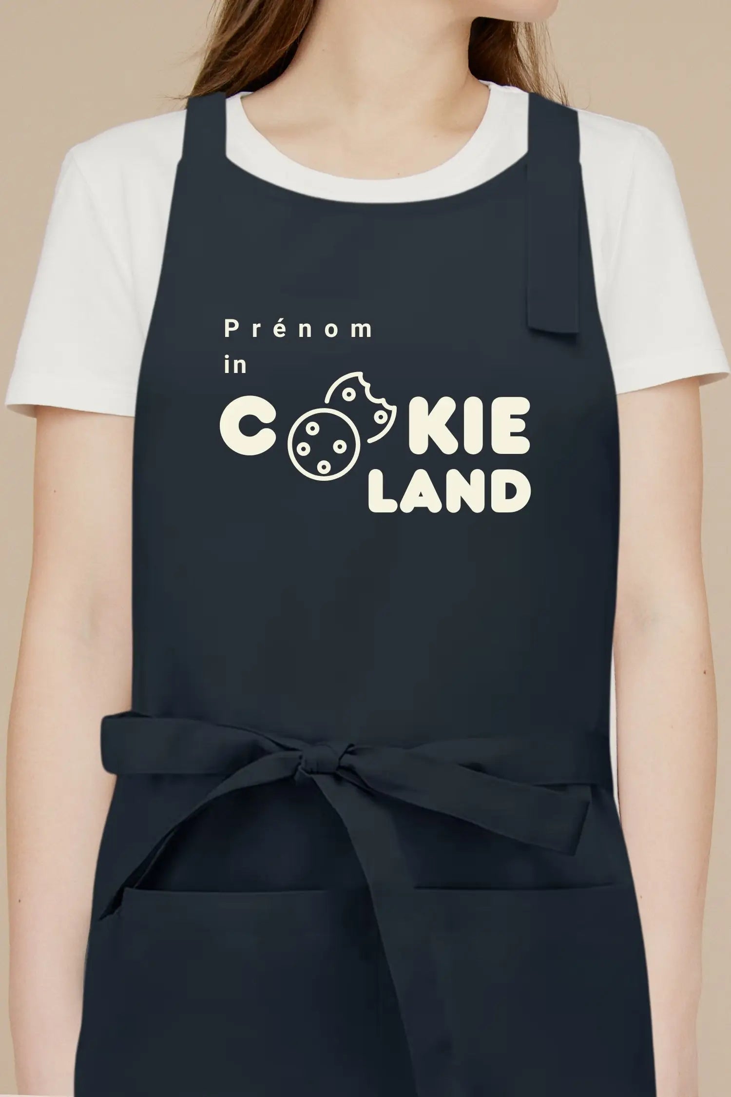 Tablier de cuisine personnalisé “Prénom in Cookieland” brodé - Bleu marine