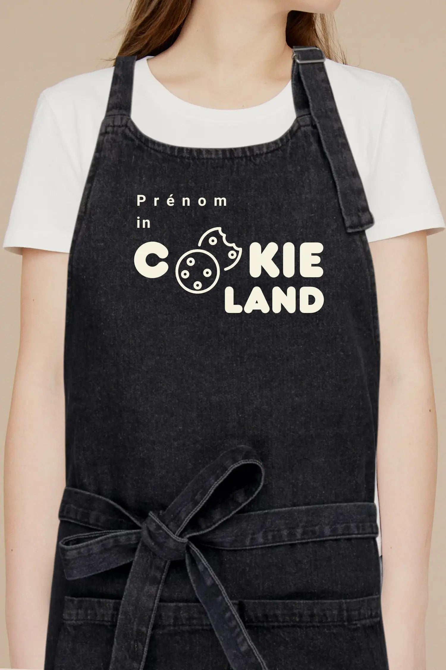 Tablier de cuisine personnalisé “Prénom in Cookieland” brodé - Noir Denim