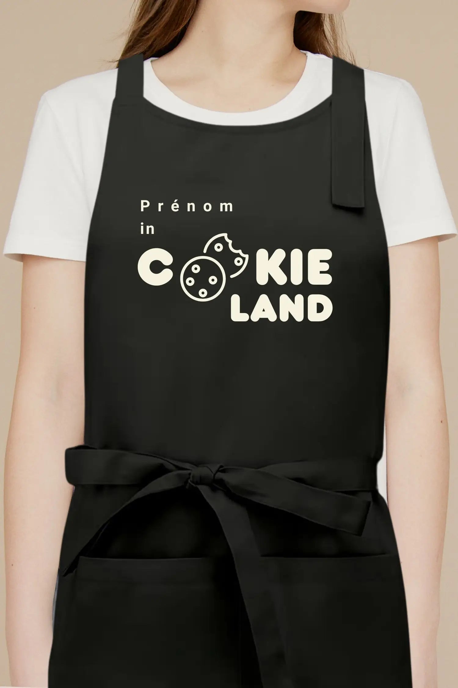 Tablier de cuisine personnalisé “Prénom in Cookieland” brodé - Noir