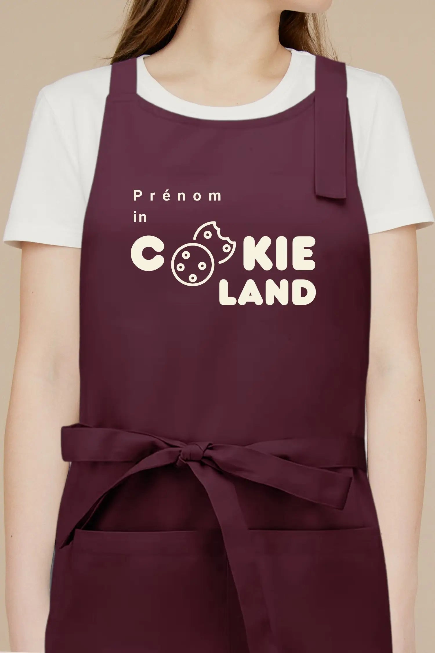 Tablier de cuisine personnalisé “Prénom in Cookieland” brodé - Prune