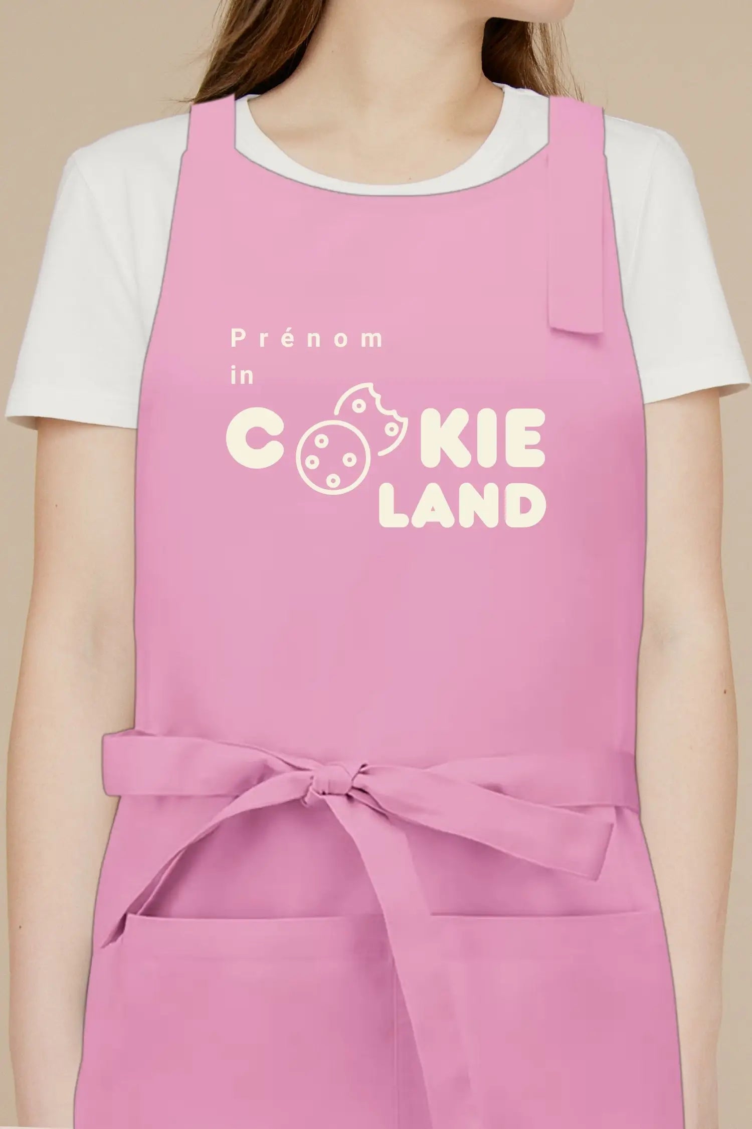 Tablier de cuisine personnalisé “Prénom in Cookieland” brodé - Rose