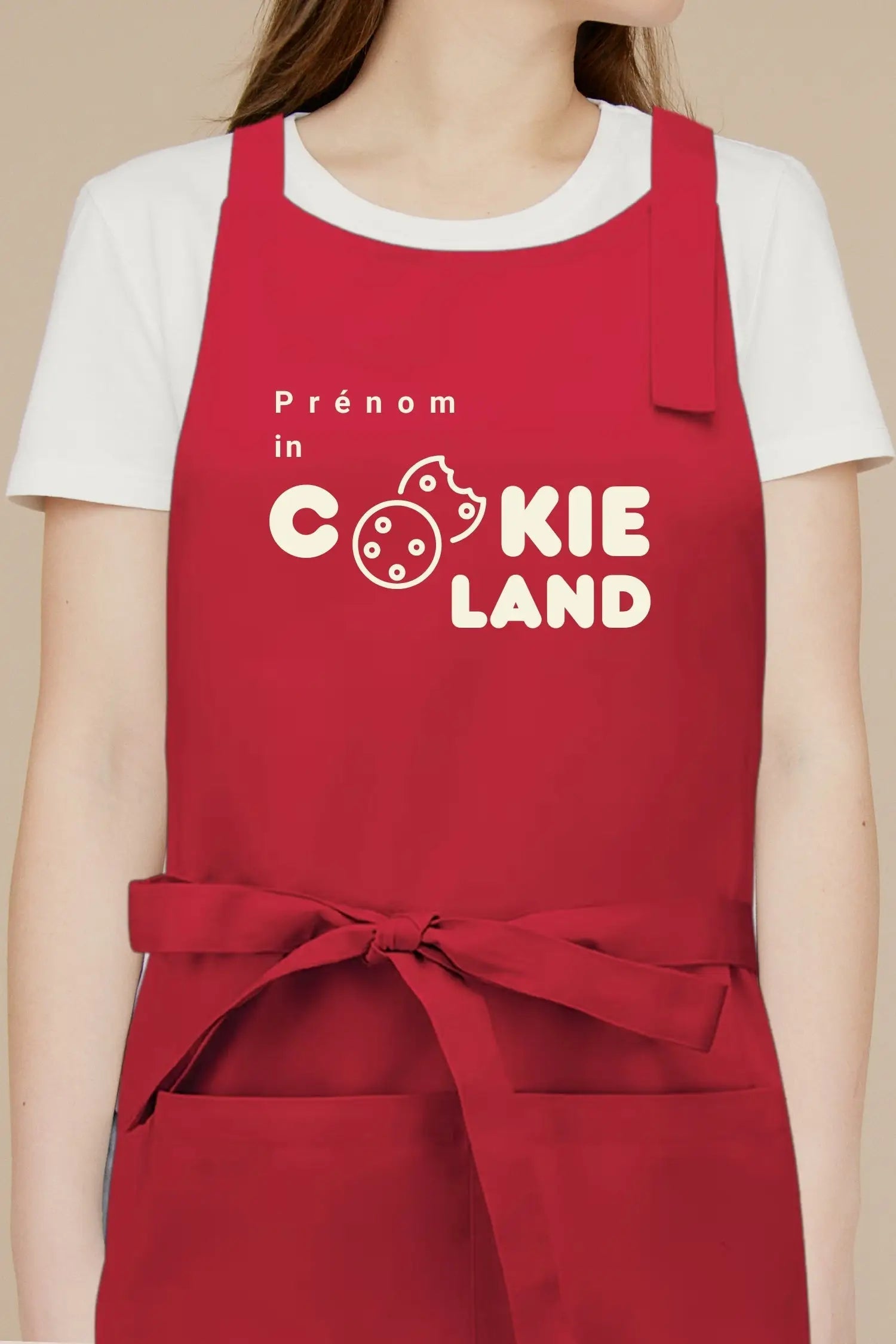Tablier de cuisine personnalisé “Prénom in Cookieland” brodé - Rouge