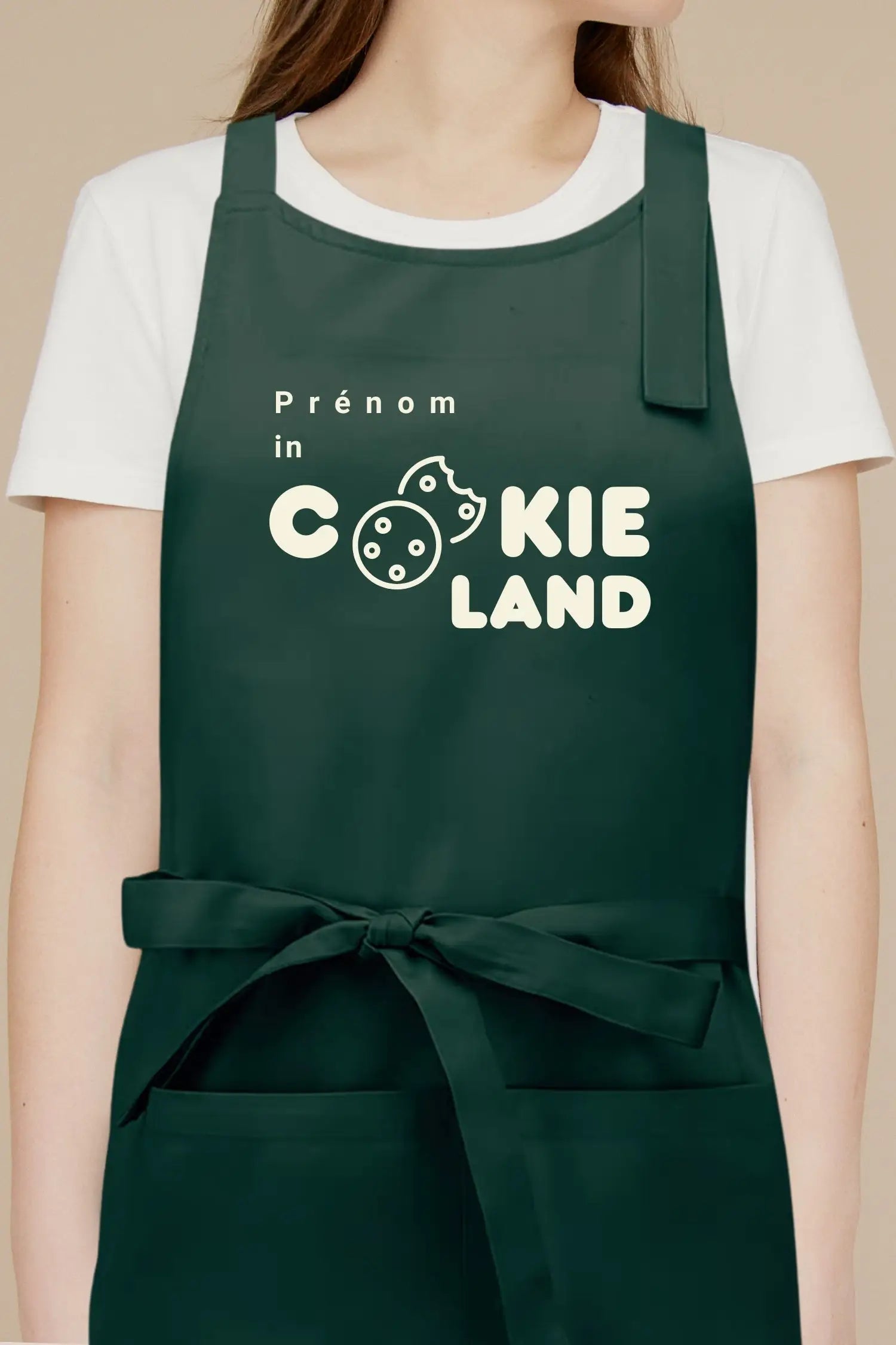Tablier de cuisine personnalisé “Prénom in Cookieland” brodé - Vert
