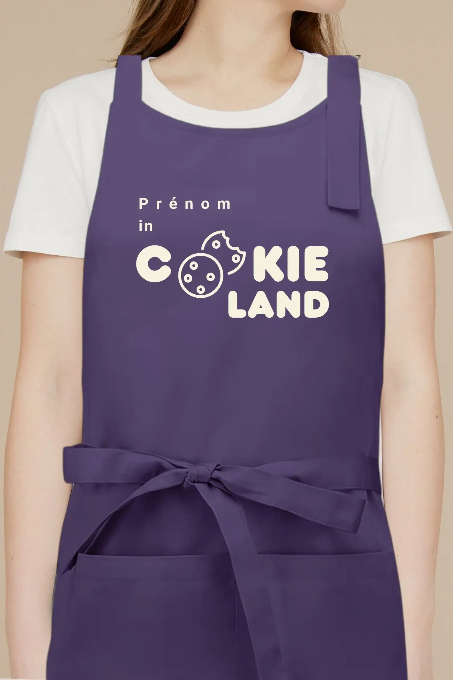 Tablier de cuisine personnalisé “Prénom in Cookieland” brodé - Violet
