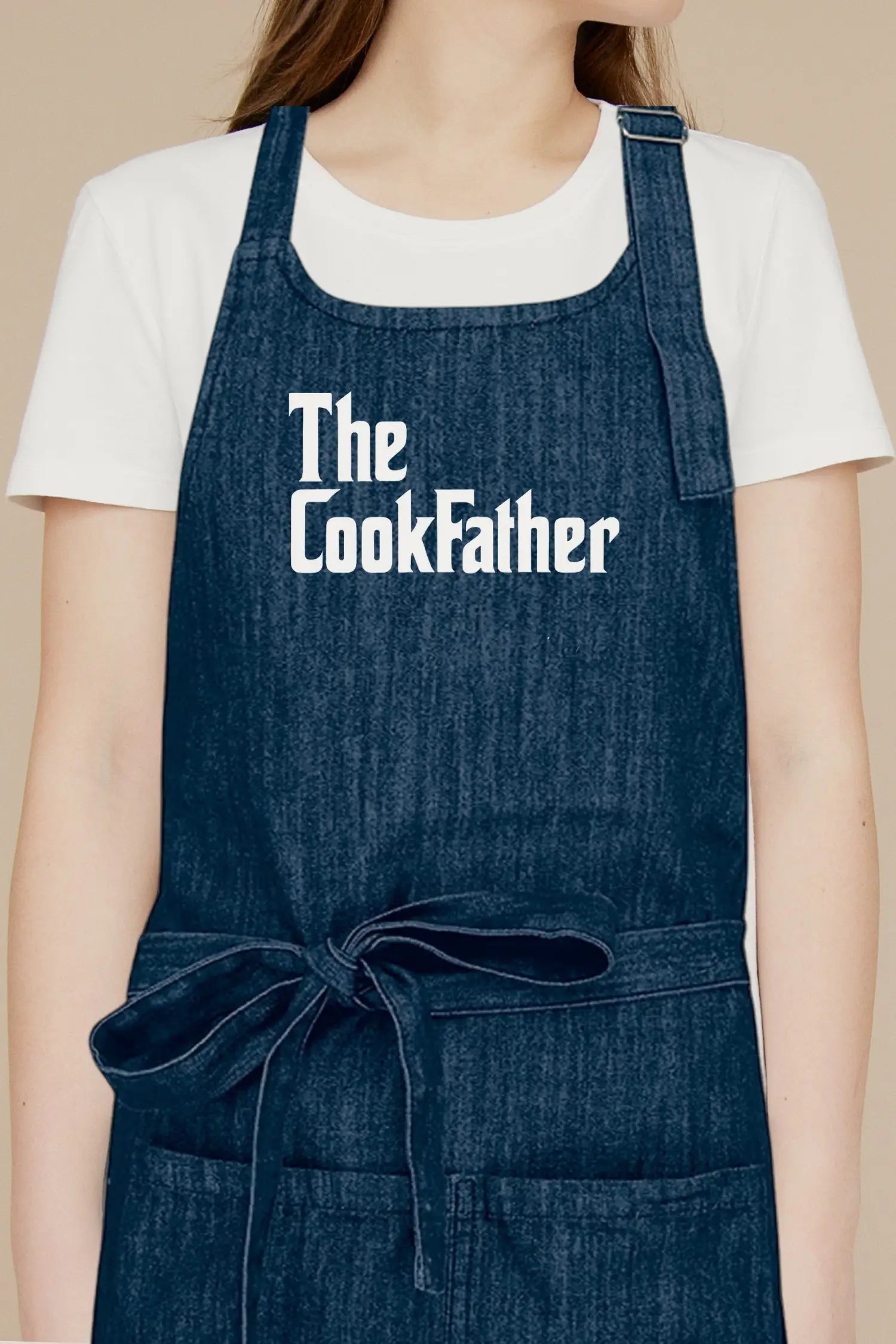 Tablier de cuisine personnalisé “The CookFather’ imprimé - Bleu Denim