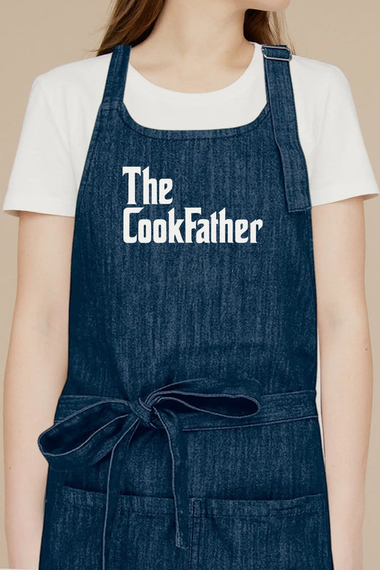 Tablier de cuisine personnalisé “The CookFather’ imprimé - Bleu Denim