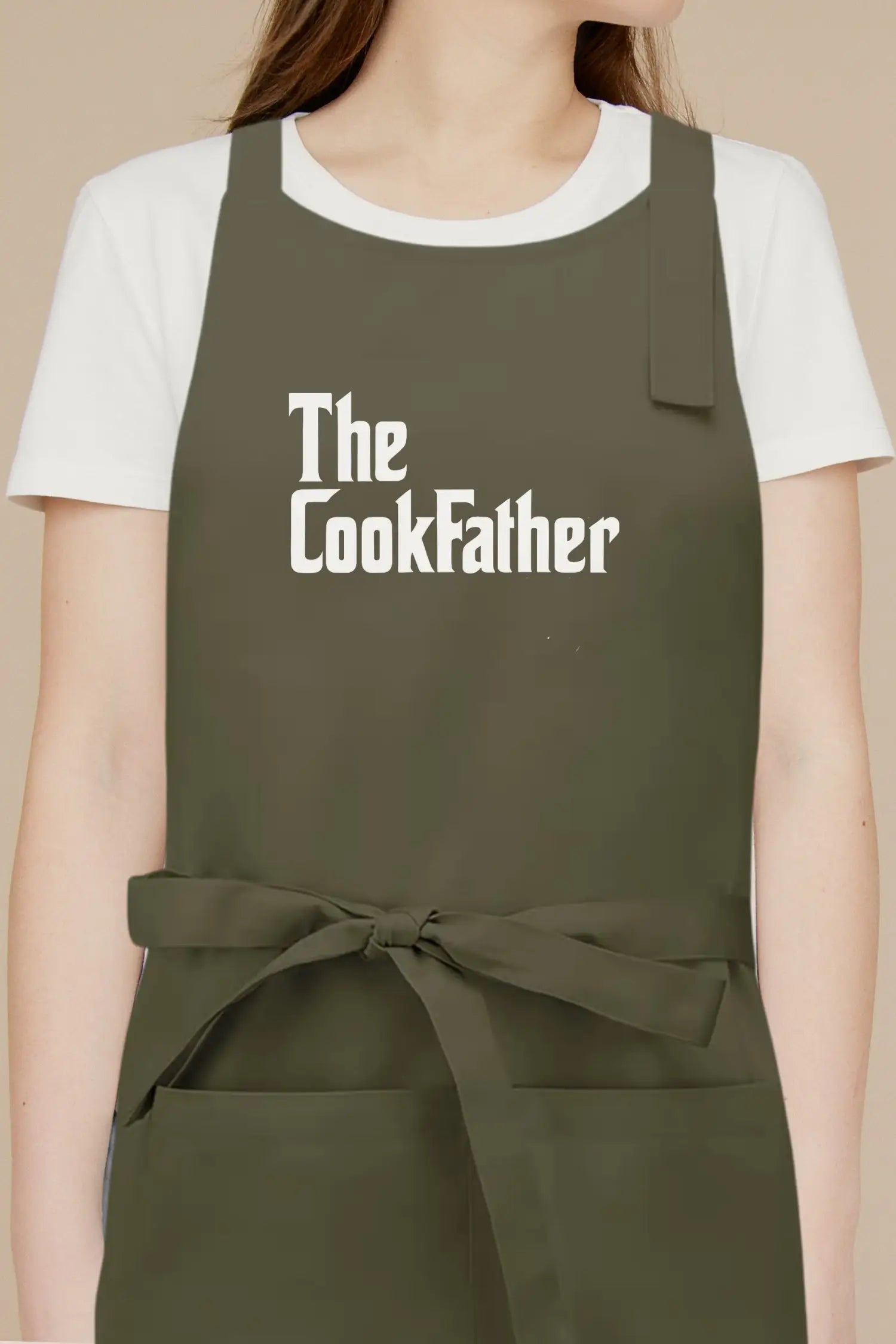 Tablier de cuisine personnalisé “The CookFather’ imprimé - Vert Olive
