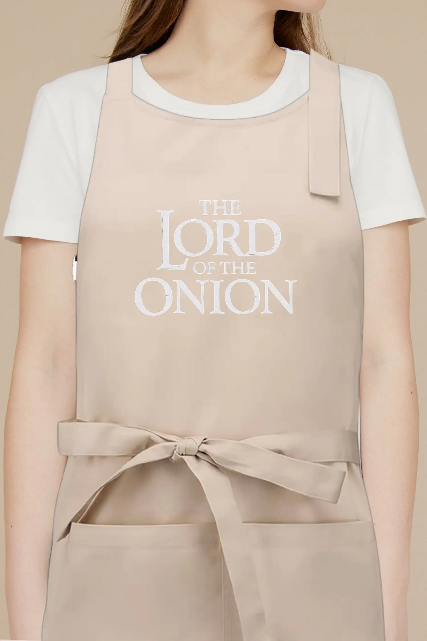 Tablier de cuisine personnalisé “The Lord Of The Onion’ imprimé - Beige