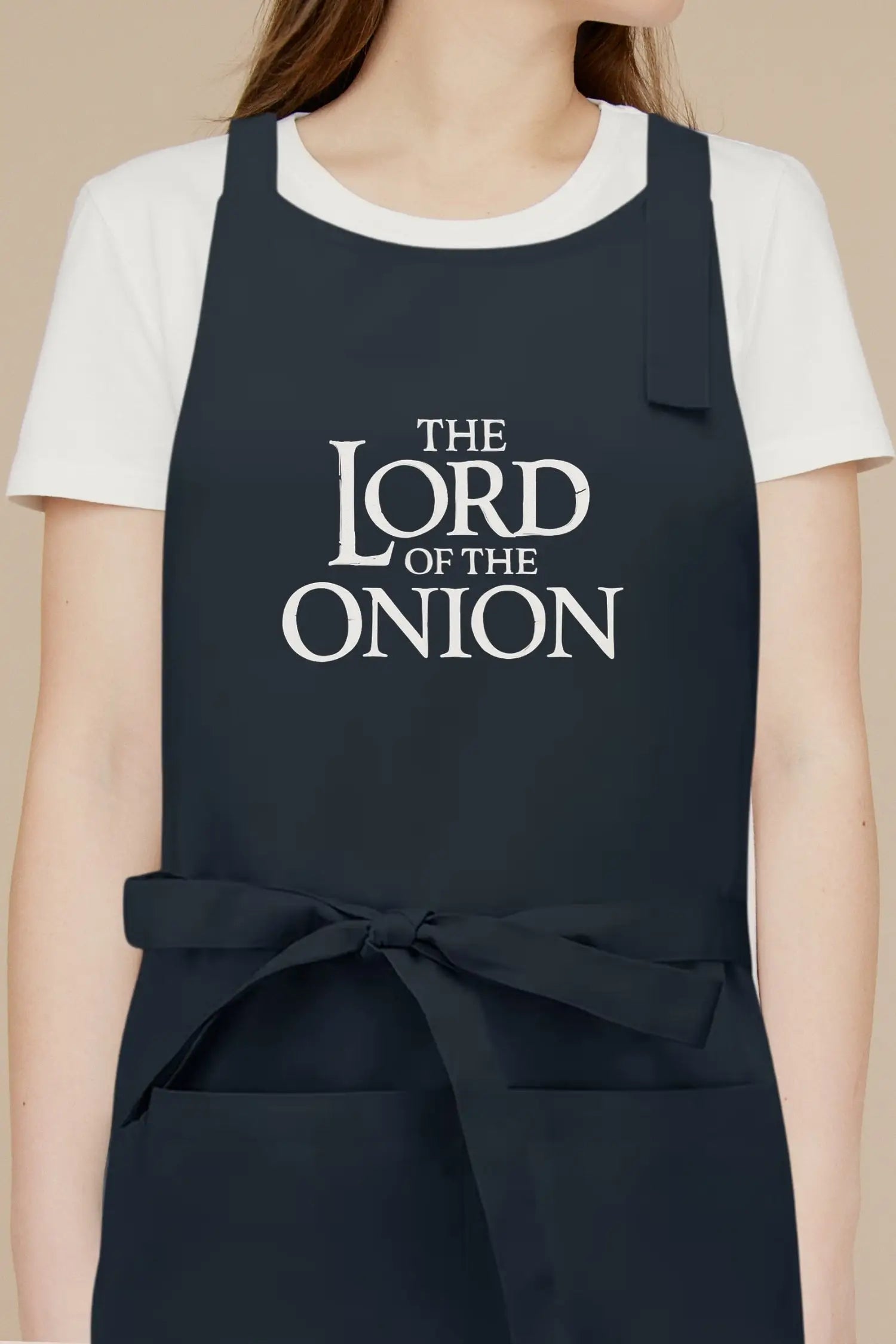 Tablier de cuisine personnalisé “The Lord Of The Onion’ imprimé - Bleu marine