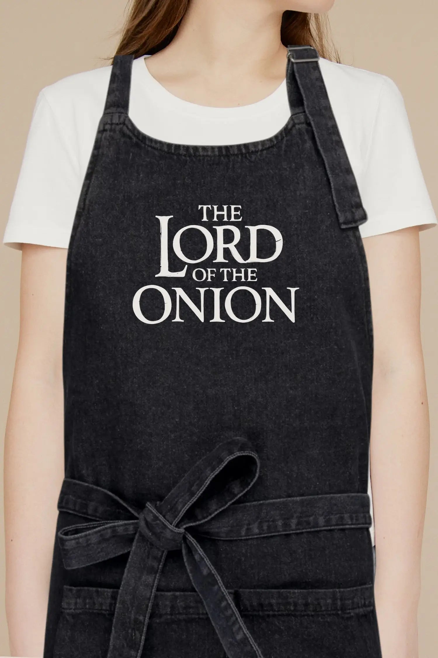 Tablier de cuisine personnalisé “The Lord Of The Onion’ imprimé - Noir Denim