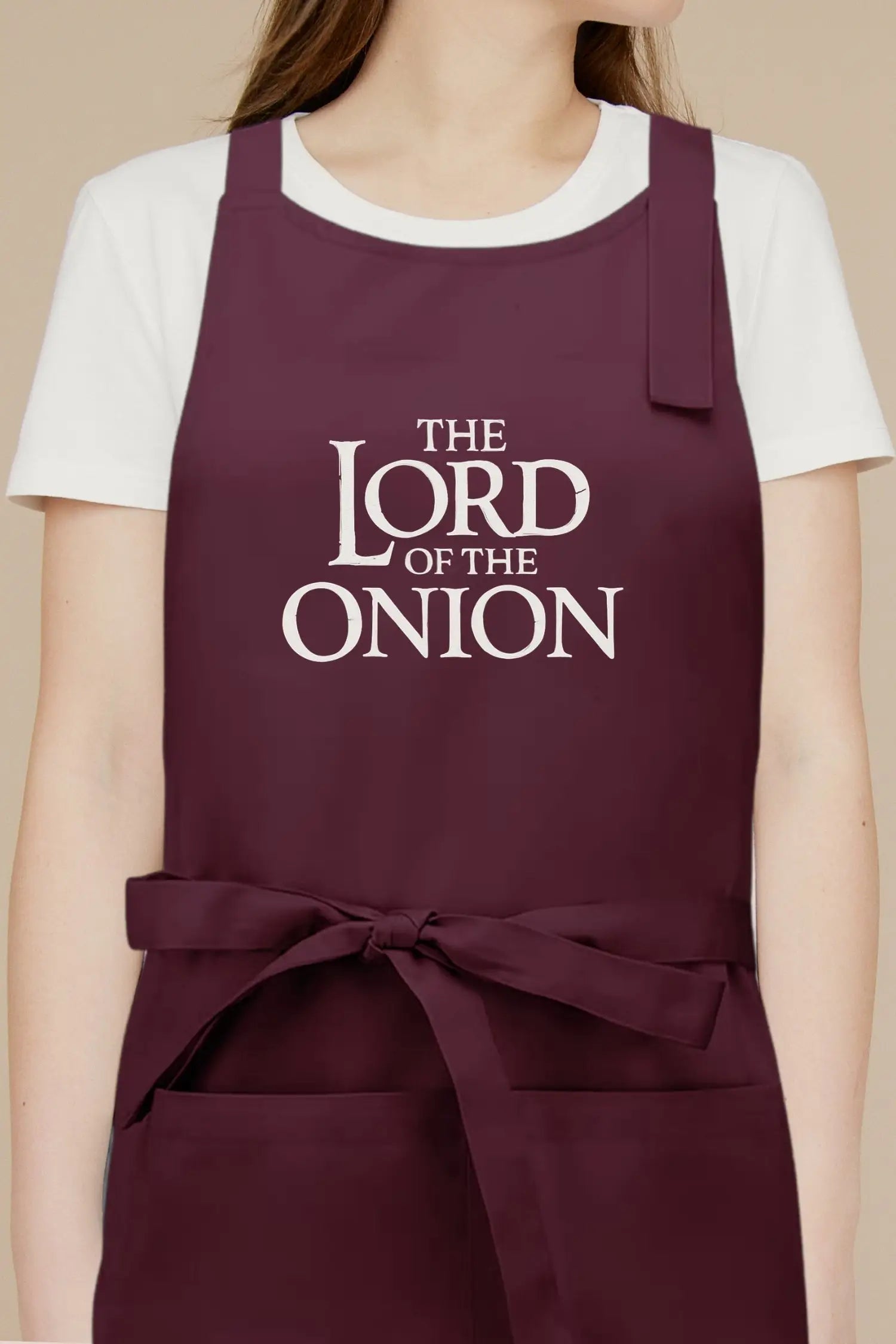 Tablier de cuisine personnalisé “The Lord Of The Onion’ imprimé - Prune