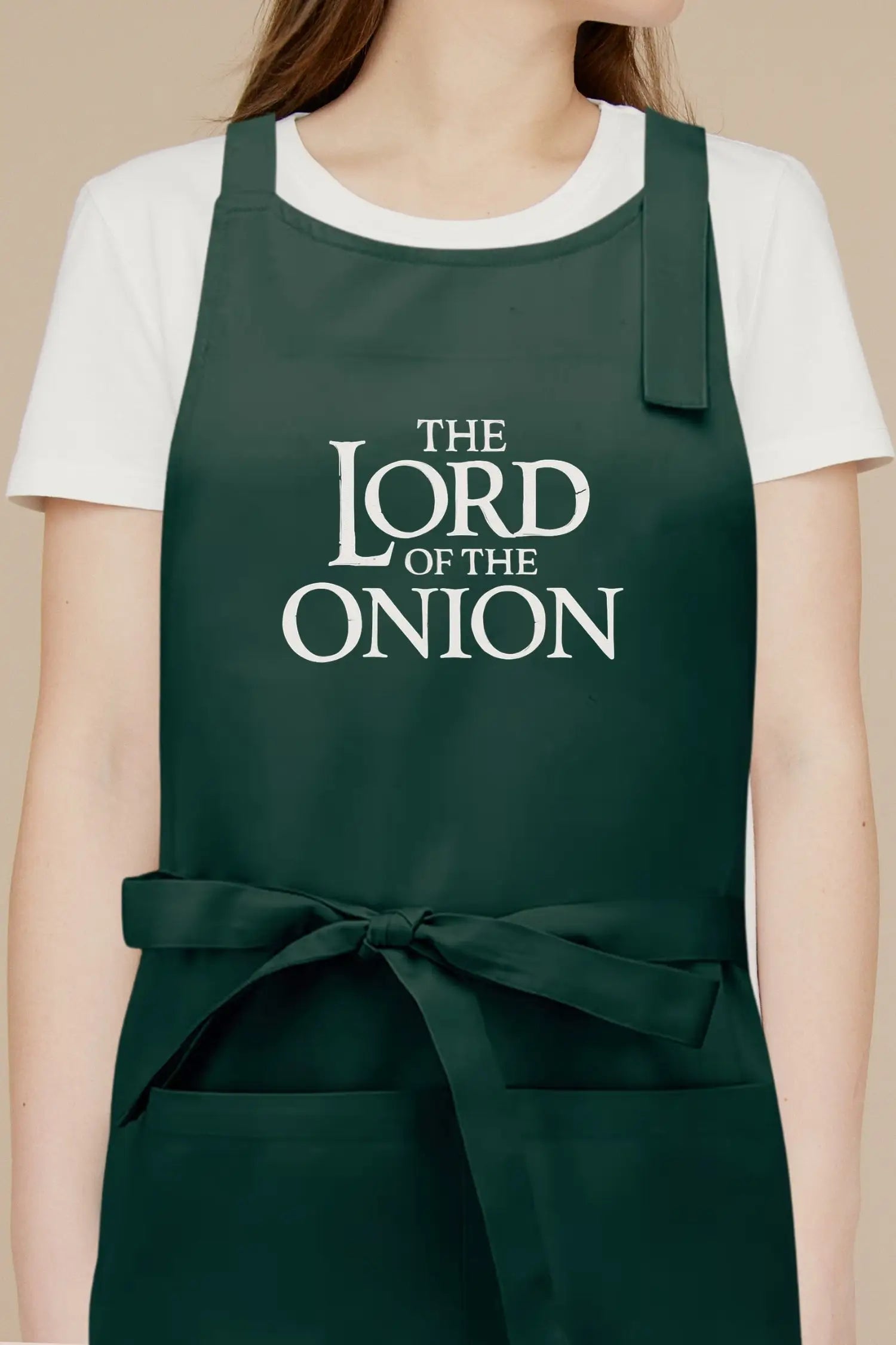 Tablier de cuisine personnalisé “The Lord Of The Onion’ imprimé - Vert