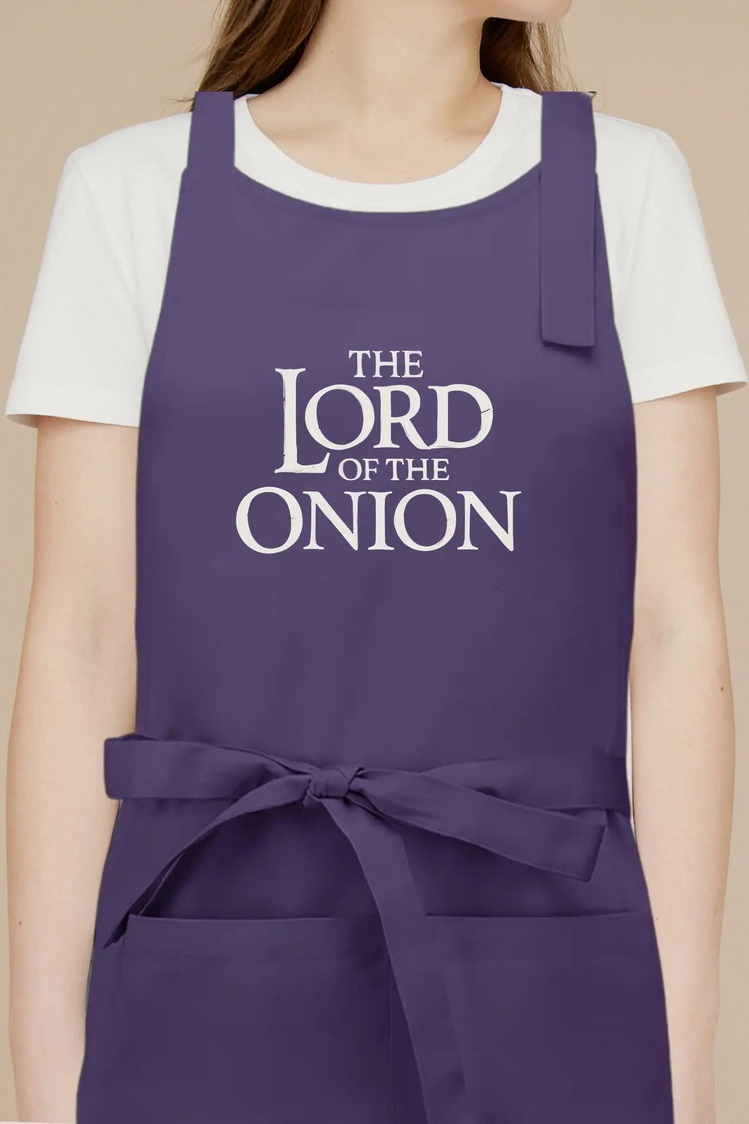Tablier de cuisine personnalisé “The Lord Of The Onion’ imprimé - Violet