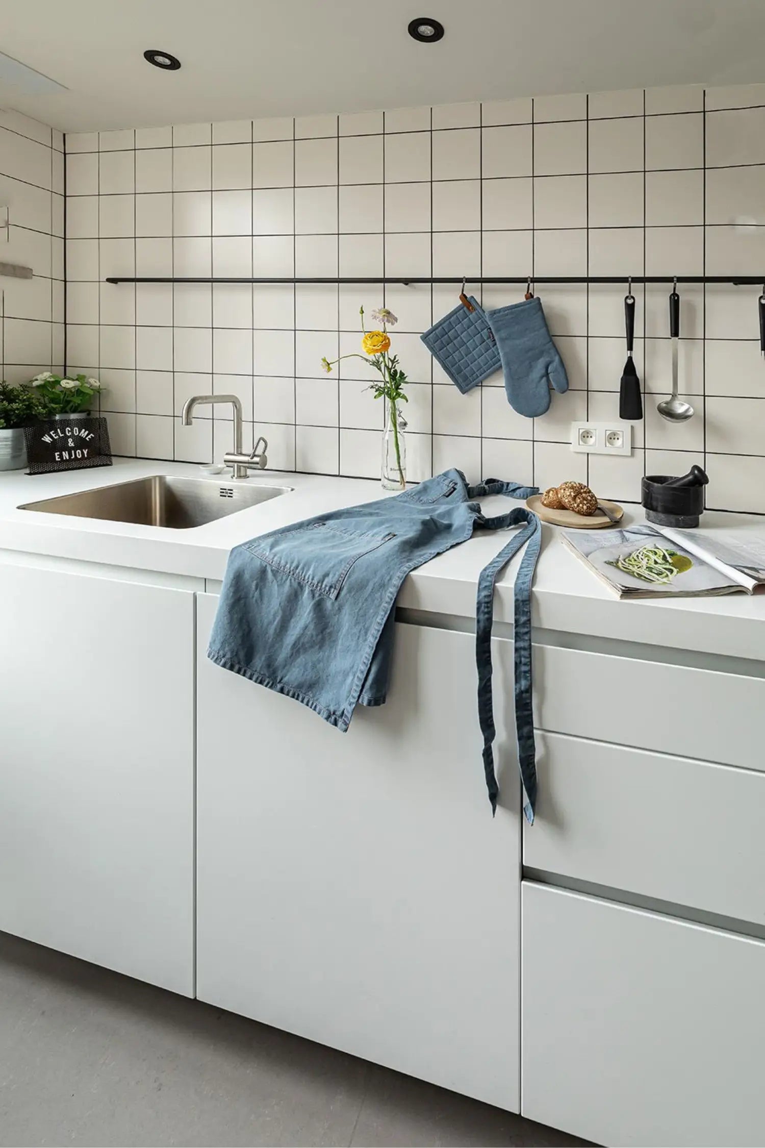 Tablier de cuisine Style Scandinave Bleu