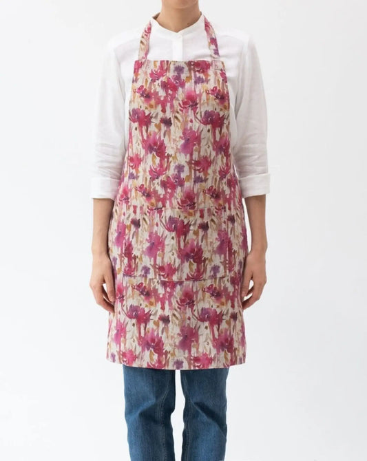 Tablier en lin à motif - Rose