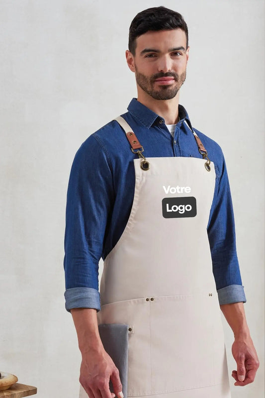 Tablier personnalisé à Bretelles Croisées Clip’n’Clasp - Beige clair