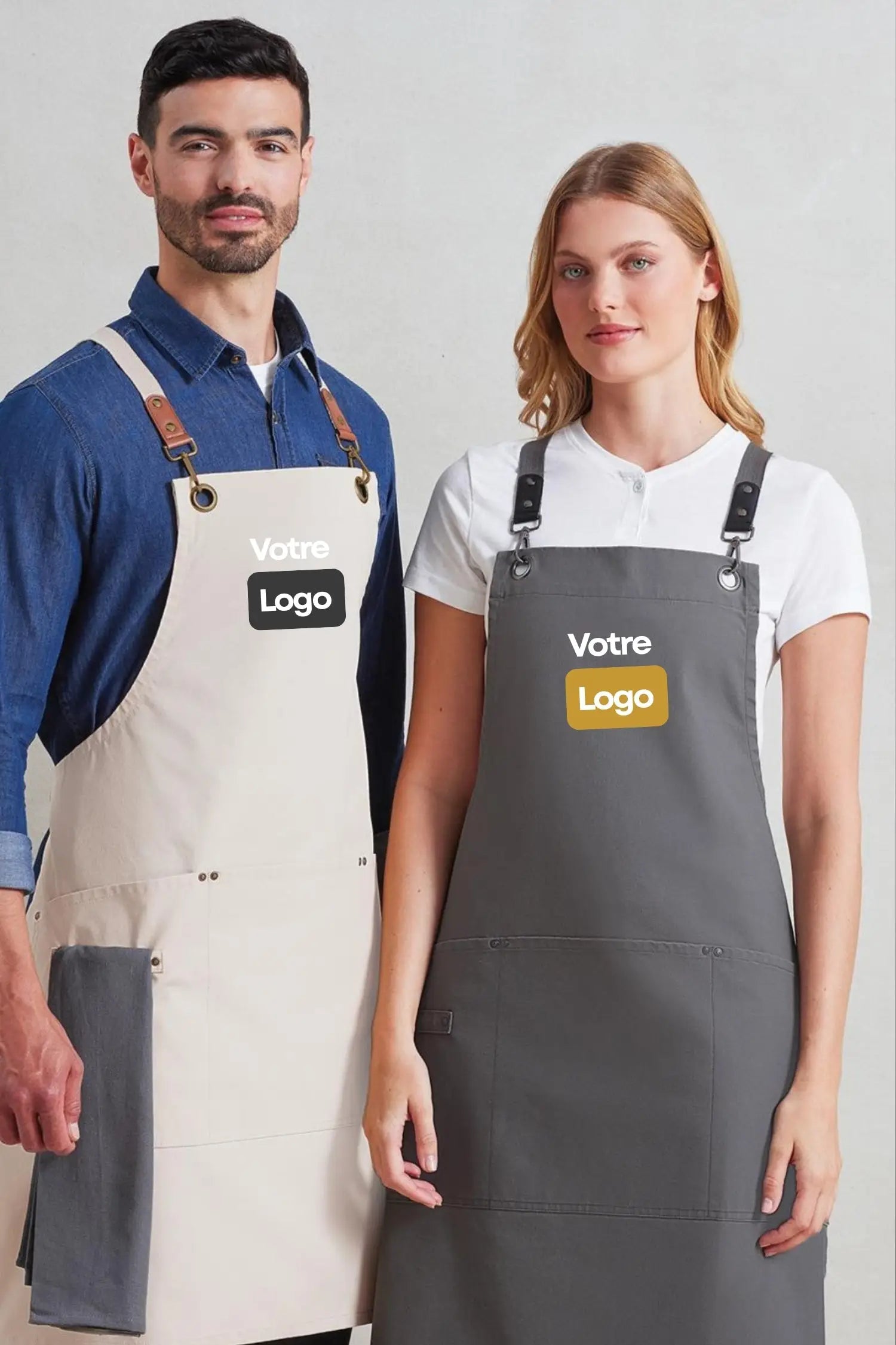Tablier personnalisé à Bretelles Croisées Clip’n’Clasp - Gris