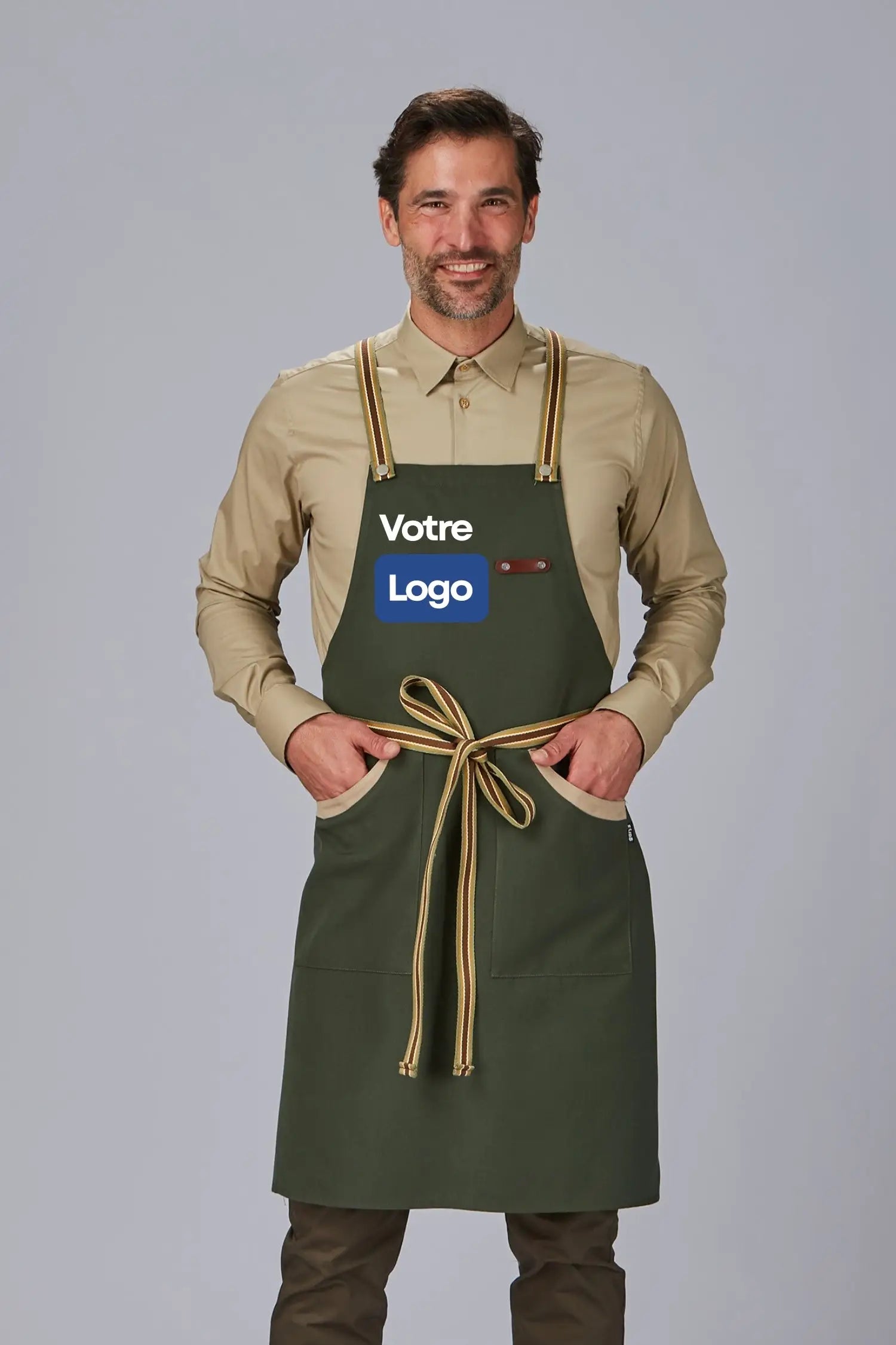 Tablier personnalisé bicolore à bavette - Vert mousse