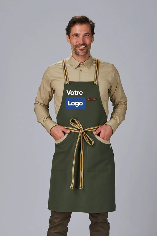 Tablier personnalisé bicolore à bavette - Vert mousse